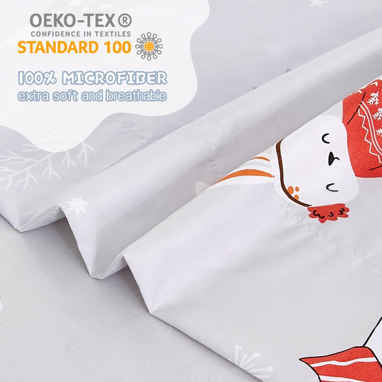 Yibeizi Kids Bear Snowmen Reindeer Bunny Printed Sheet Set Twin Size for Boys Girls, Cute Christmas Winter Microfiber Bedsheets Deep Pocket Bed Sheet & Pillowcase Sets 3 Pieces