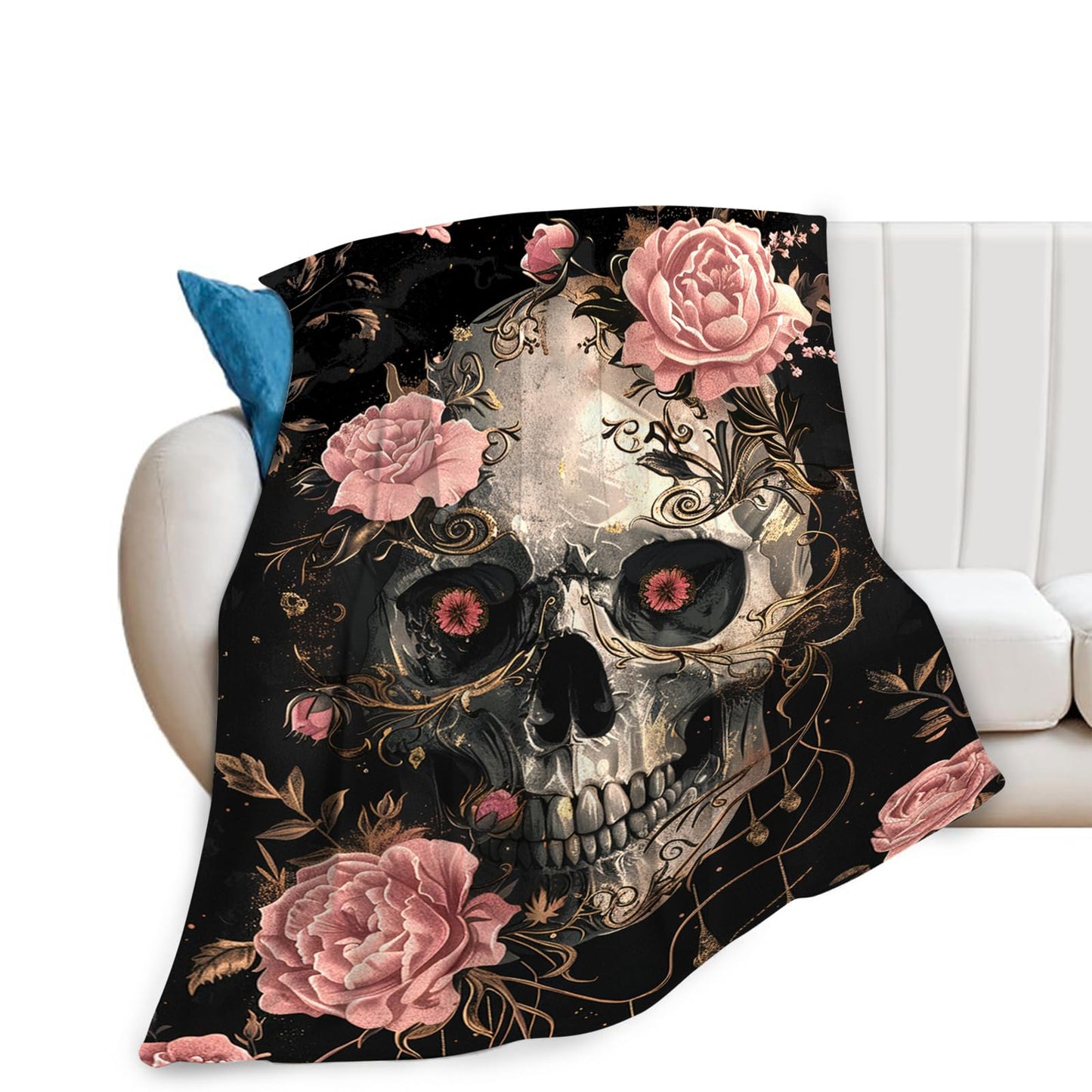 Tijuboni Skull Roses Throw Blanket Skeleton Gifts for Girls Boys Women Men Kids Adults Soft Flannel Fleece Blanket for Couch Sofa Bed Home Decor 40"x50"