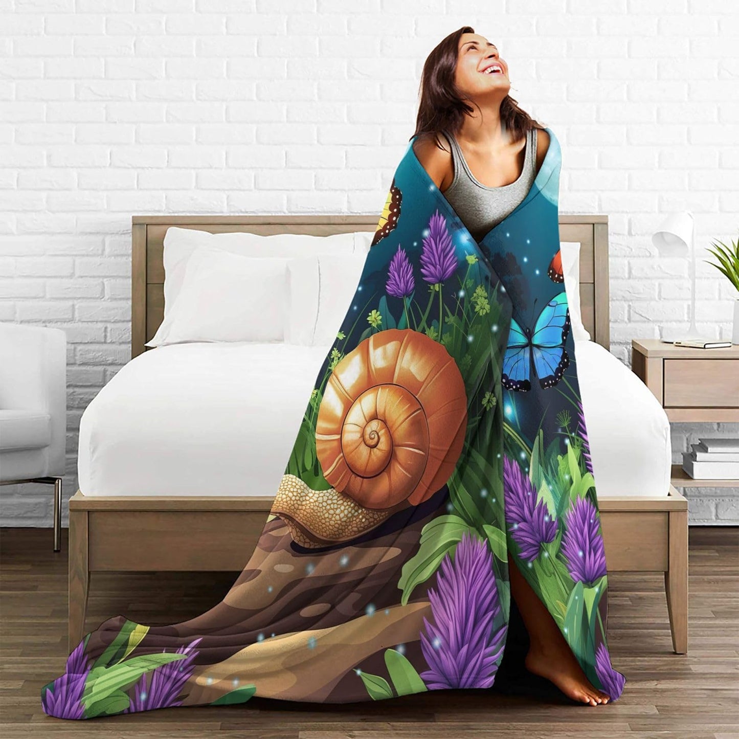 Lovira Snail Butterfly Throw Blanket Snails Forest Woodland Throw Blankets Gifts Stuff Decor Fleece Plush Flannel for Lover Men Women Boys Girls 40"x50"