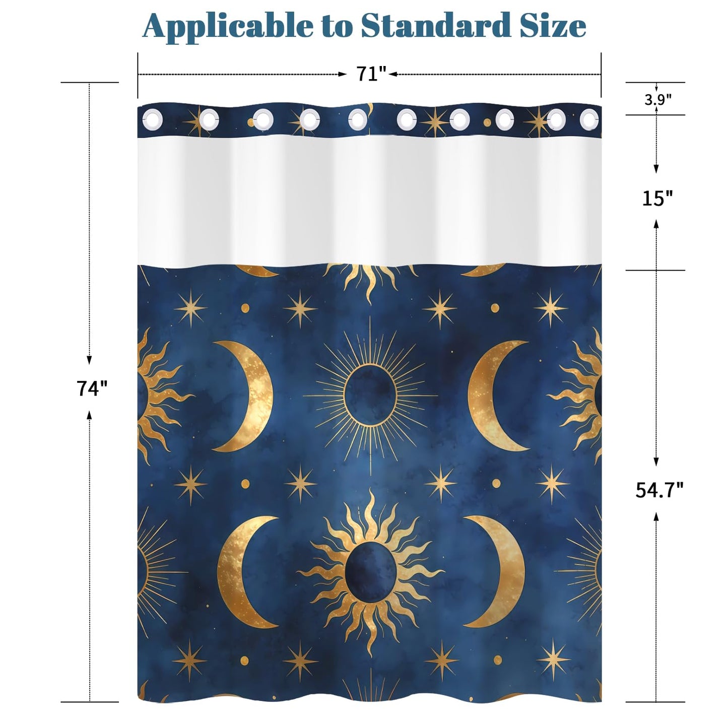 Xiazhilaio Celestial No Hook Shower Curtain with Snap in Liner, 71x74 Inch