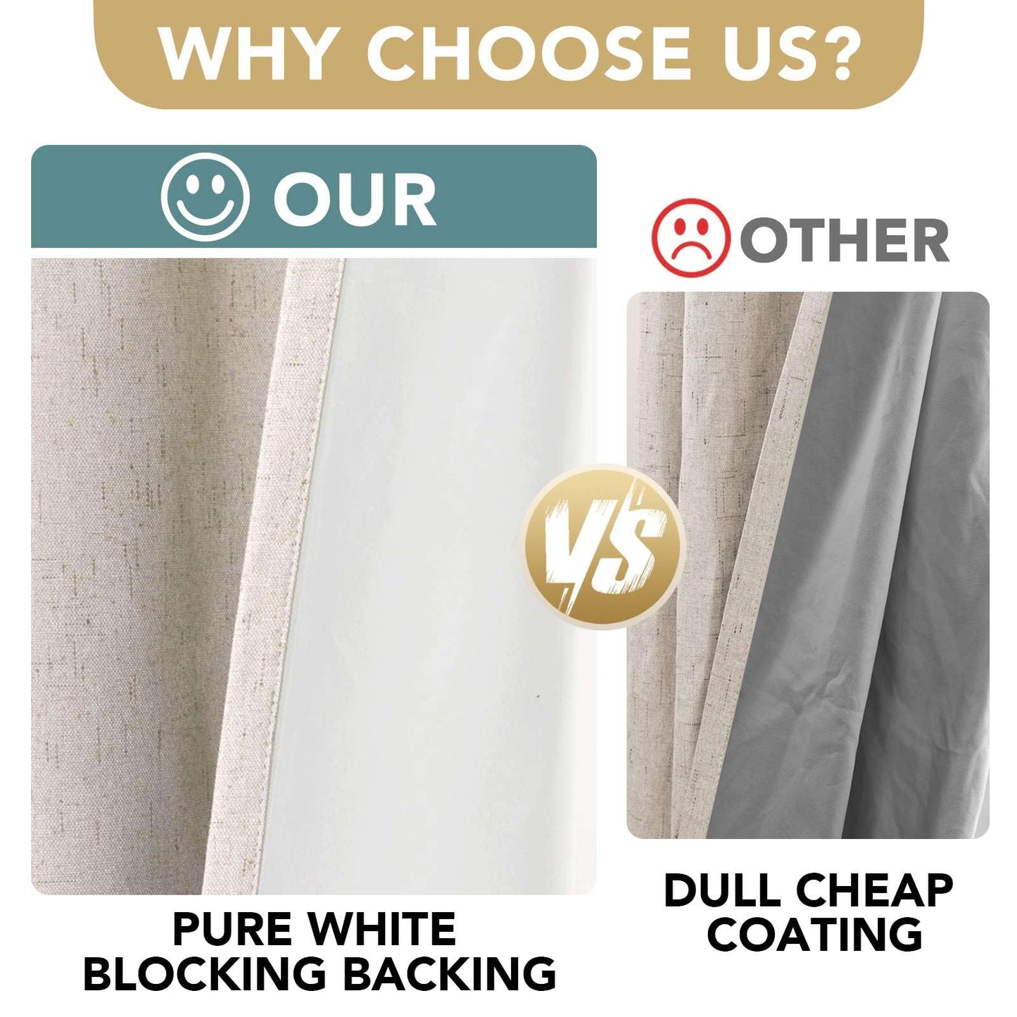 H.VERSAILTEX Linen Blackout Curtains 45 Inches Long 100% Blackout Thermal Insulated Textured Linen Look Curtain Draperies Anti-Rust Grommet, Energy Saving with White Liner, 2 Panels, Natural