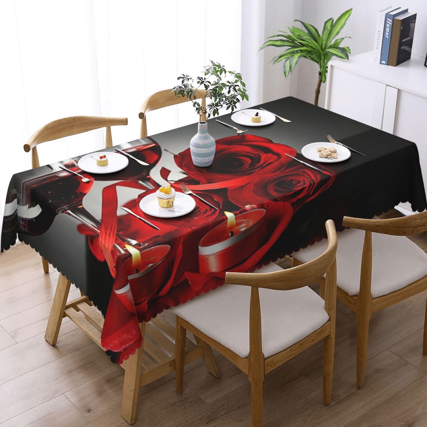 NEEZSEEZ Red Wine Rose Candle Rectangle Tablecloth 54x72 Inch Red and Black Romantic Burgundy Blossom Floral Table Cloth Table Cover Kitchen Decorations for Home Dinner Party