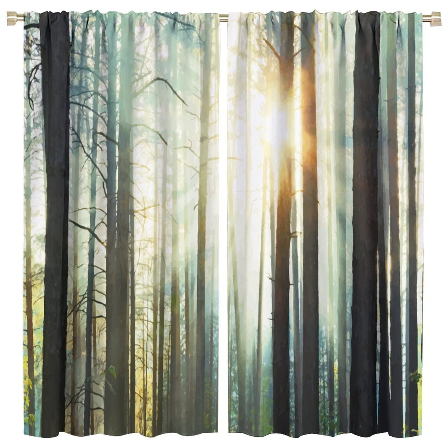Nature Curtains - The Art of Painting with Mist and Sunlight in an Enchanted Forest, Living Room Bedroom Curtains 2 Panel Set, 42x45 in. Brown Begonia Color