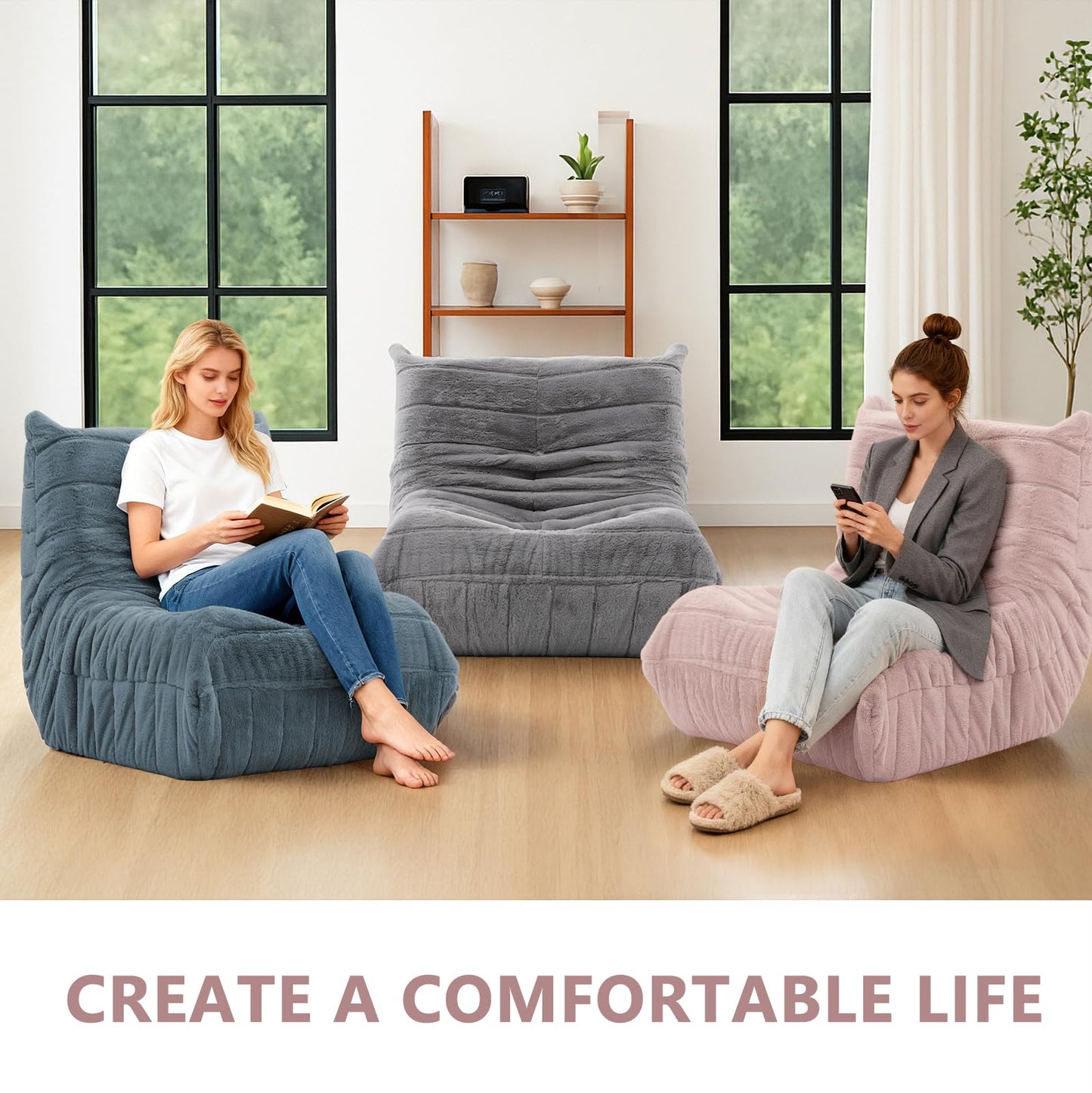 Bean Bag Chair for Adults, Giant Bean Bag Sofa Oversized Beanbag Chairs, Fireside Bean Bag Couch with High Density Sponge Filled Large Bean Bags Chair for Apartment Living Room Bedroom, Dusty Pink
