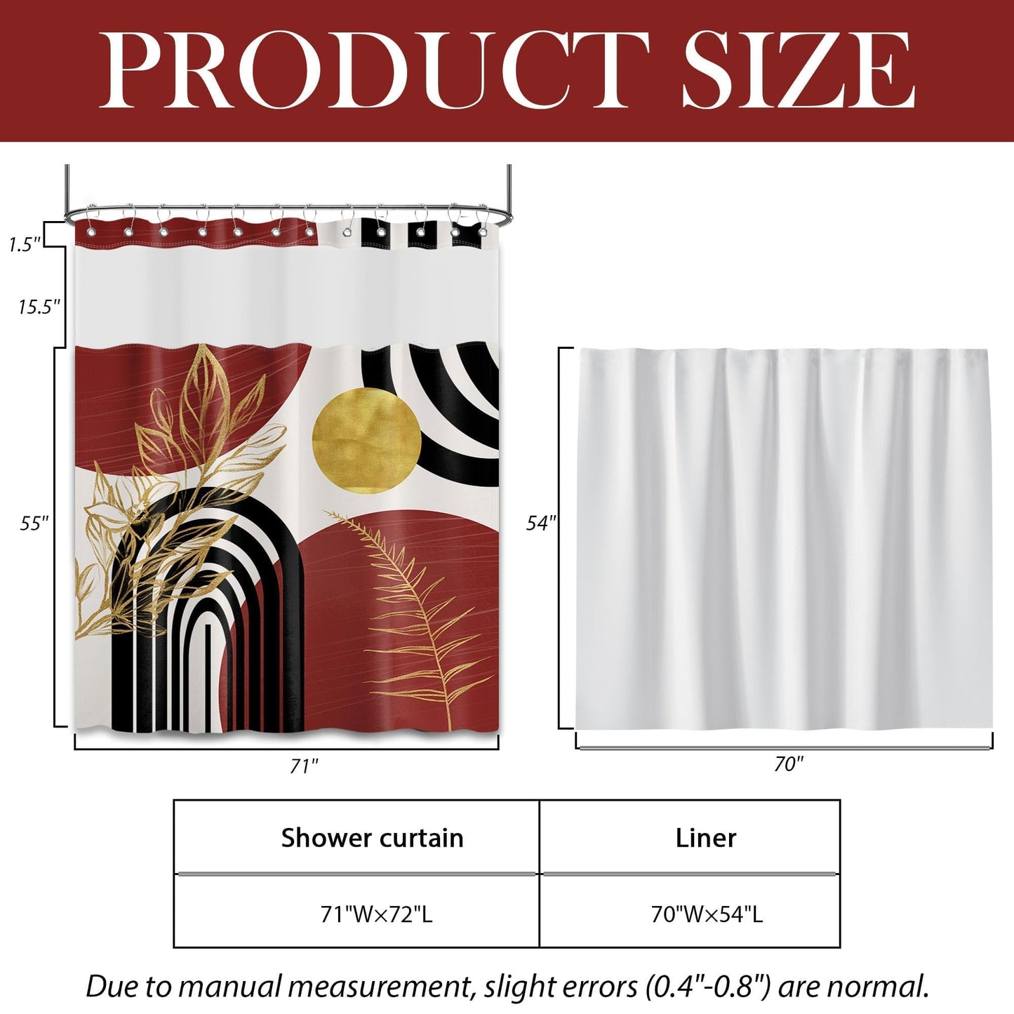 Bxpaitx Black and Red Boho See Through Mesh Top Shower Curtain with Window, Dark Red Mid Century Modern Mens Double Layer Shower Curtains with Snap in Liner, Waterproof Fabric with Hooks, 71x72 in
