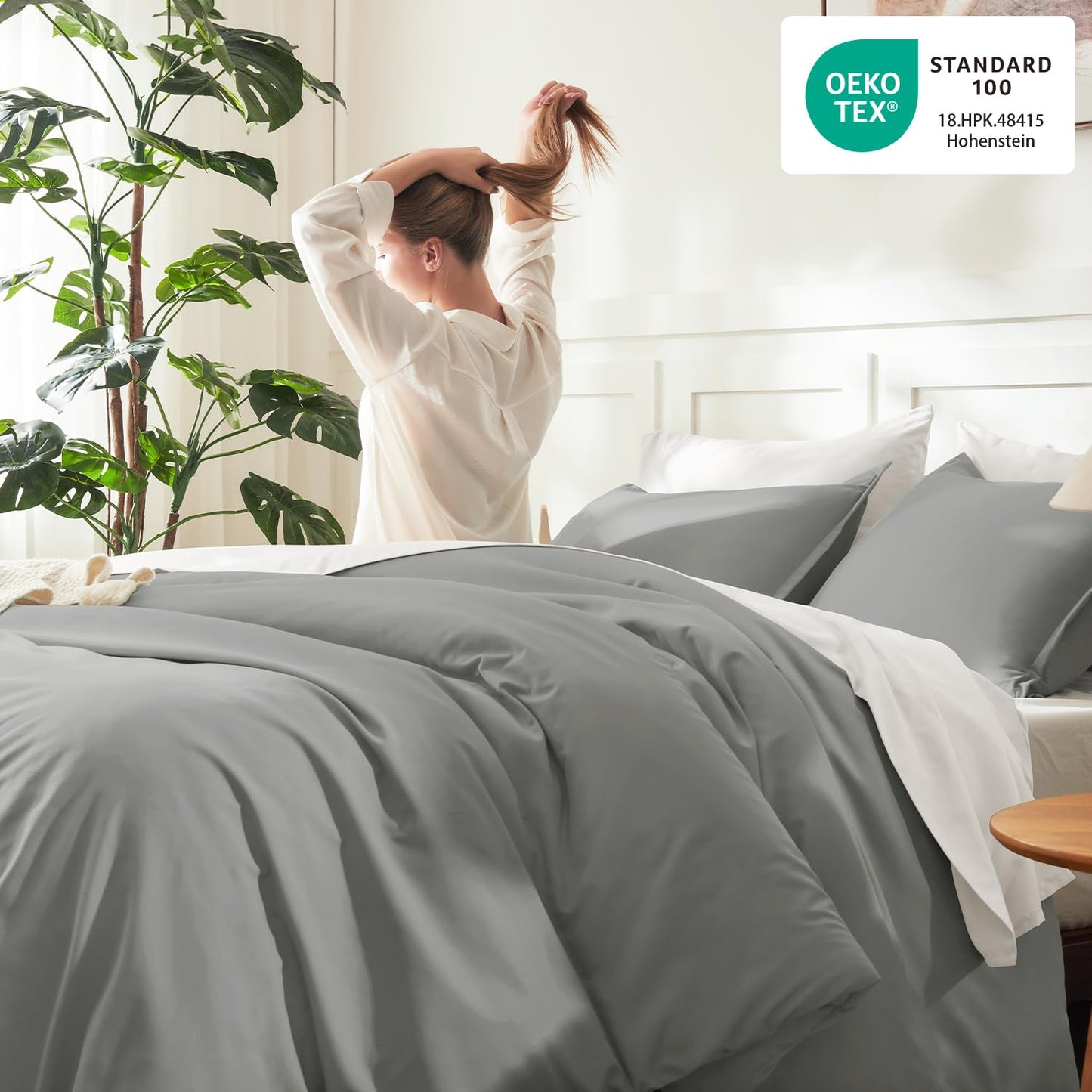 Litanika Comforters Medium Gray King Size, 3 Pieces Lightweight Solid Bedding Set & Collections, All Season Fluffy Bed Set (104x90In Comforter & 2 Pillowcases)
