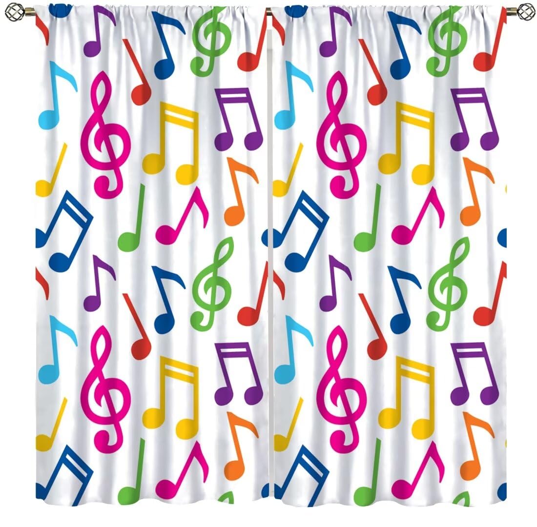 DDCBNS Music Equalizer Note Pattern Polyester Fabric Window Treatments, 2 Panel Set, Total Size 42" x 45", White, Rod Pocket, Unlined, 70% Opacity, Bedroom, Living Room, Music Room, Study