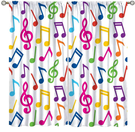 DDCBNS Music Equalizer Note Pattern Polyester Fabric Window Treatments, 2 Panel Set, Total Size 42" x 45", White, Rod Pocket, Unlined, 70% Opacity, Bedroom, Living Room, Music Room, Study