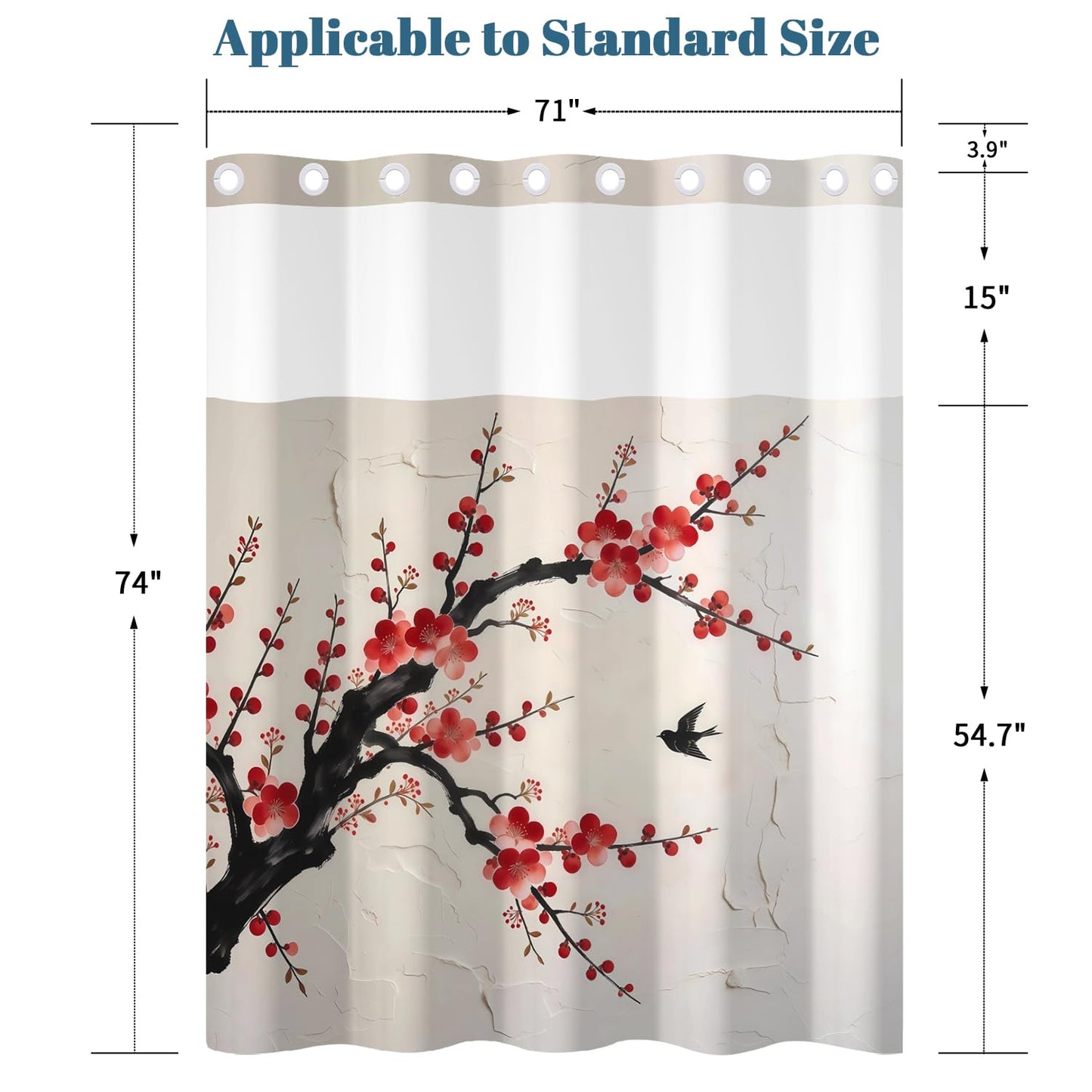 Xiazhilaio Plum Blossom Shower Curtain with Snap in Liner, 71x74 Inch