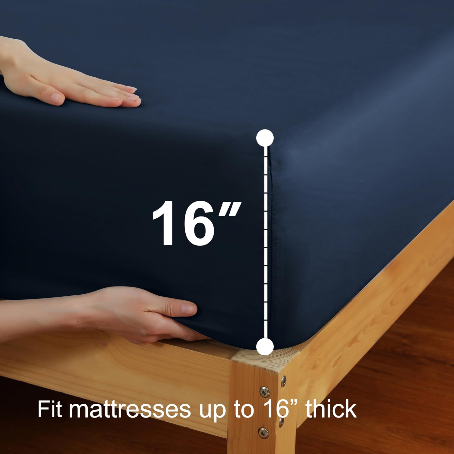 2 Pack Queen Fitted Sheets Only, 100% Egyptian Cotton, Super Soft 600 Thread Count Sateen, 16" Deep Pocket Bottom Sheets, Breathable Hotel Quality, Durable All-Around Elastic, Navy