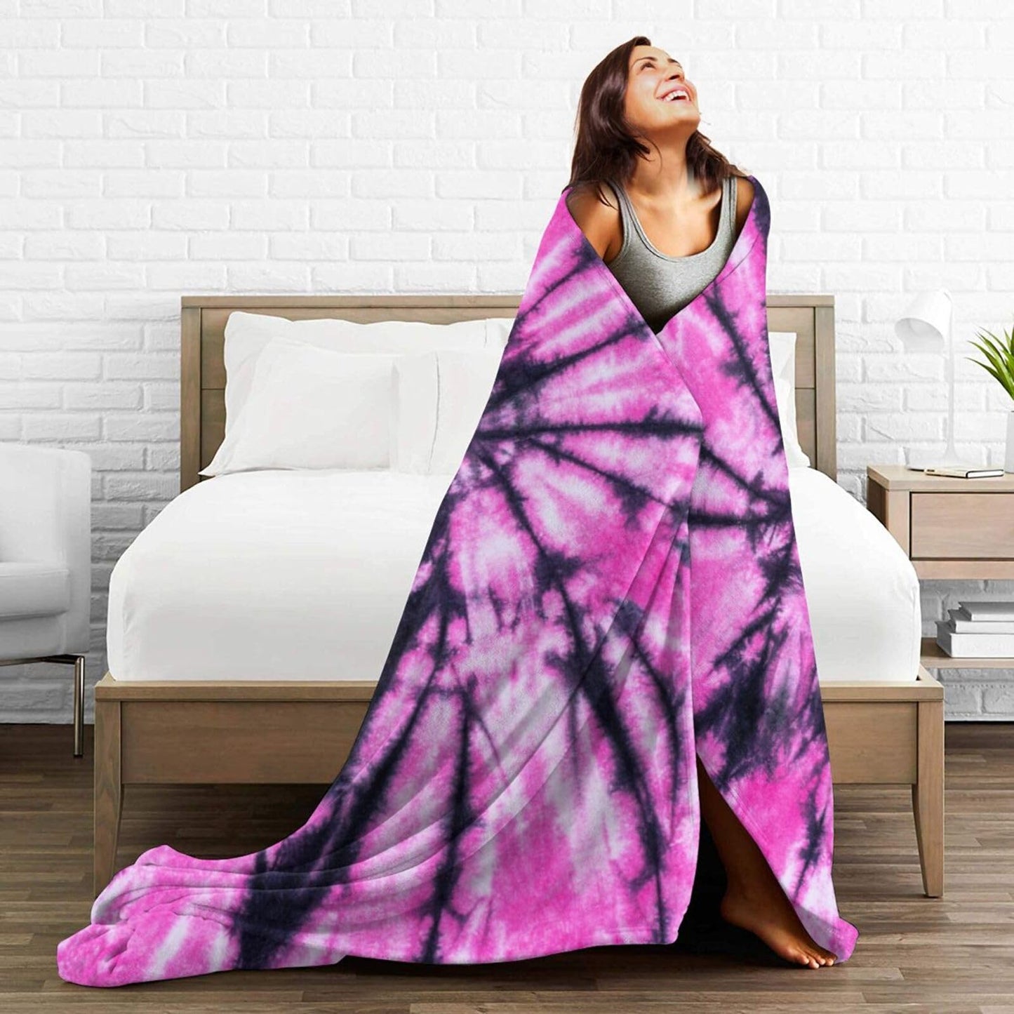 Gbuzozie Pink and Black Tie Dye Fleece Blanket Lightweight Ultra-Soft Throw Blanket for Sofa Couch Bed Camping Travel - Super Soft Cozy Microfiber Blanket 60"X50"