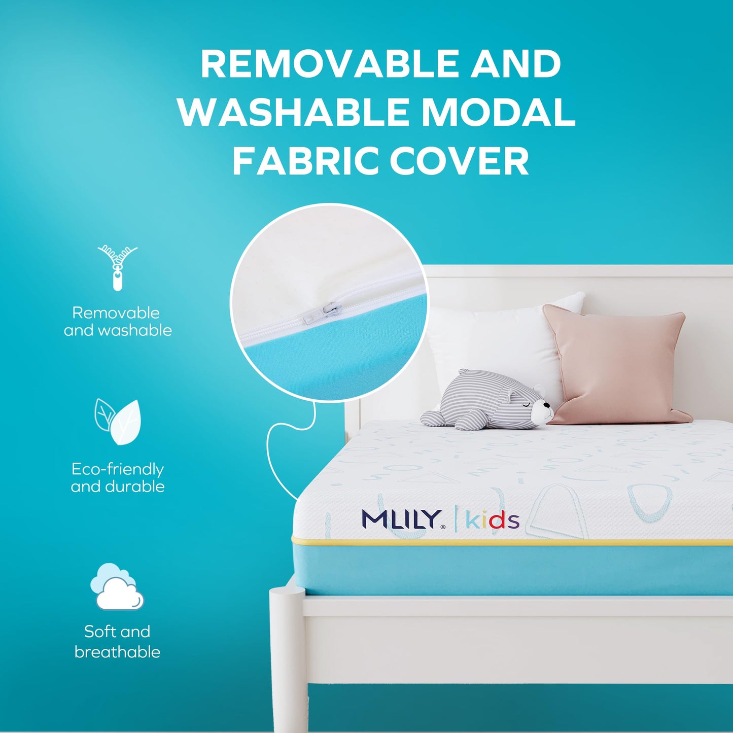 MLILY JAMA 6 Inch Kids Full Size Mattress, Memory Foam Medium Firm, Made in The USA of US Foam and Global Materials,CertiPUR-US Certified, 75x54x6,Blue