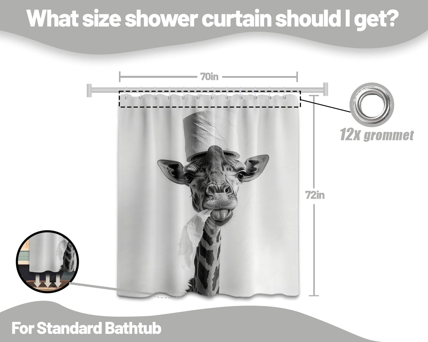 DLTAY Funny Giraffe Shower Curtain, Gray, 70x72 Inches