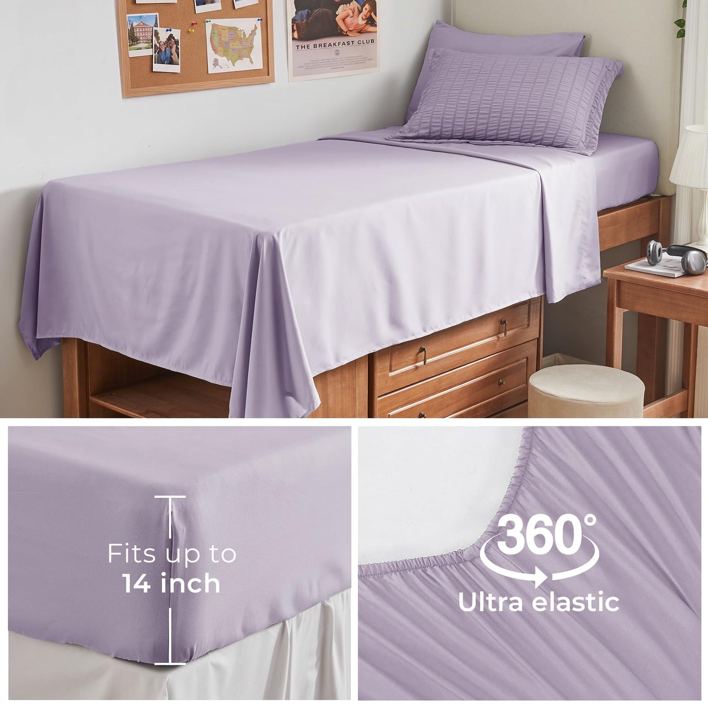 HYMOKEGE Lavender Twin Comforter Set Seersucker 5 Pieces, All Season Luxury Bed in a Bag for Bedroom, Bedding Set with Comforters, Sheets, Pillowcase & Shams
