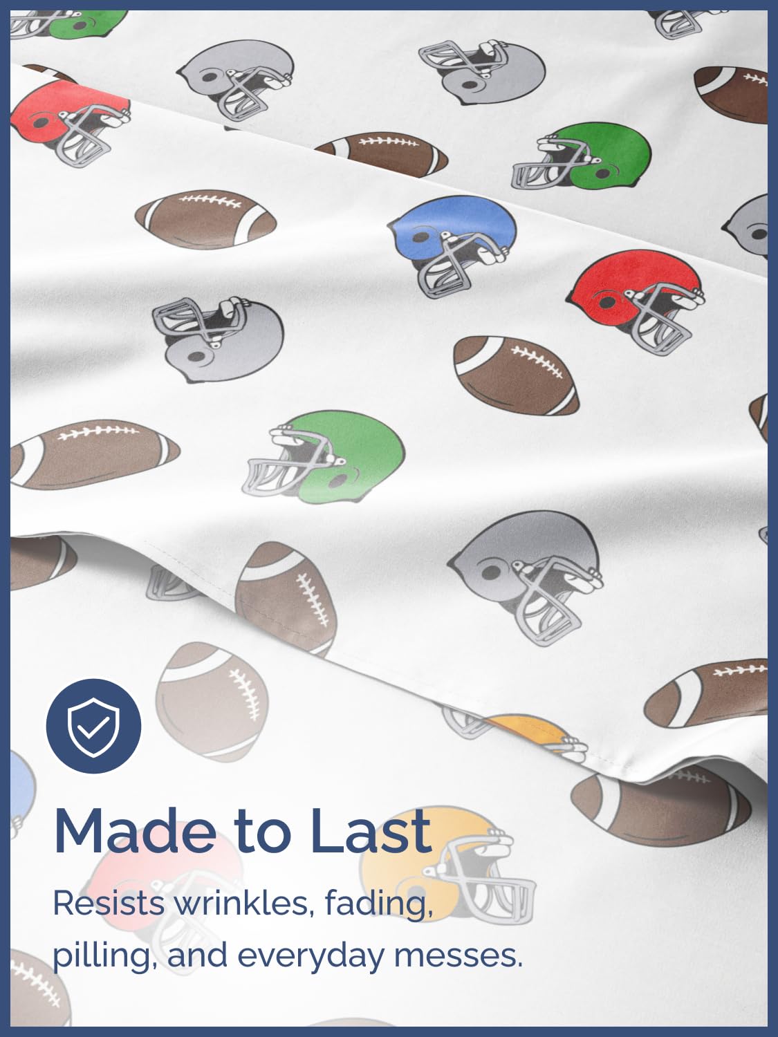 Kids Queen Size Bed Sheet Set - 4 Piece Kids Loft Bed Sheets - American Football Themed bedding - Soft, Cute and Cozy - Breathable & Machine Washable - Helmet Bed Set for Boys, Girls, Teens & Toddlers