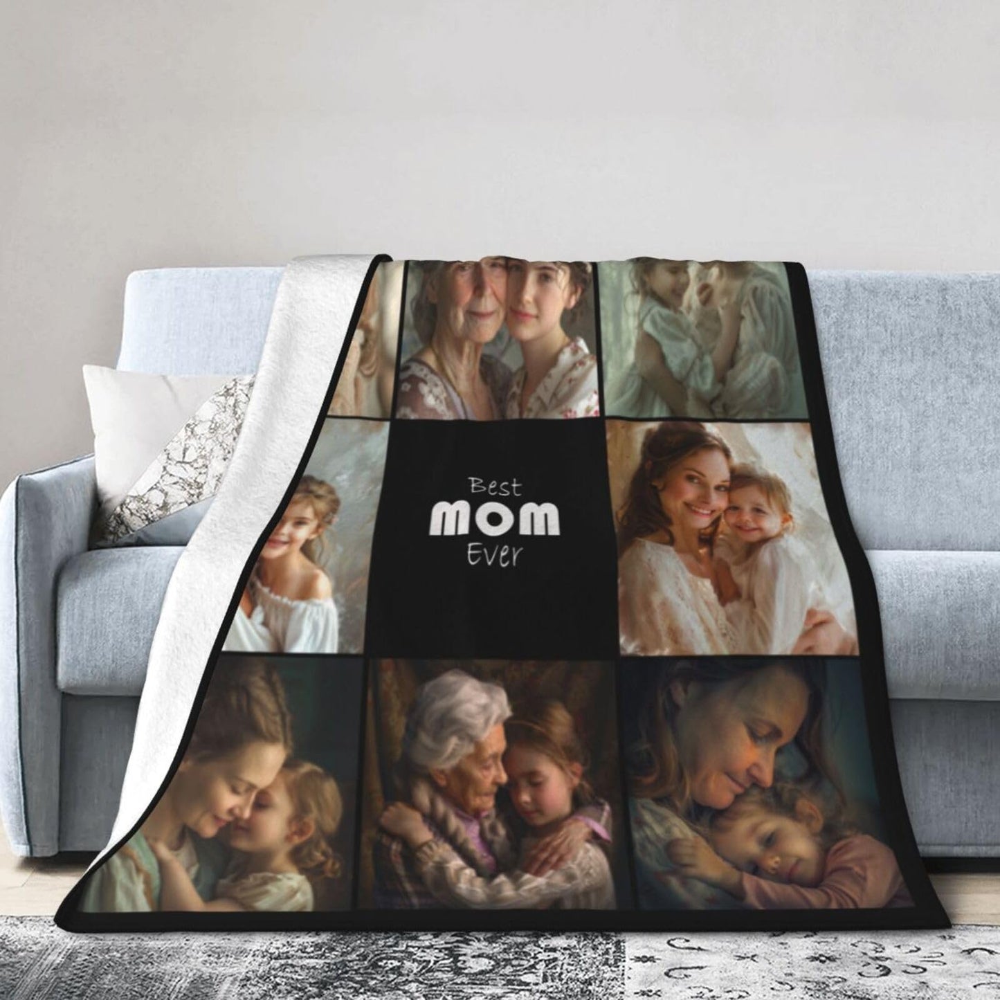Ouqiuwa Best Mom Ever Custom Blankets Personalized Blanket with Photo Text Customized Picture Throw Blanket for Mother's Day Birthday Mom Grandma Women 50"x40"