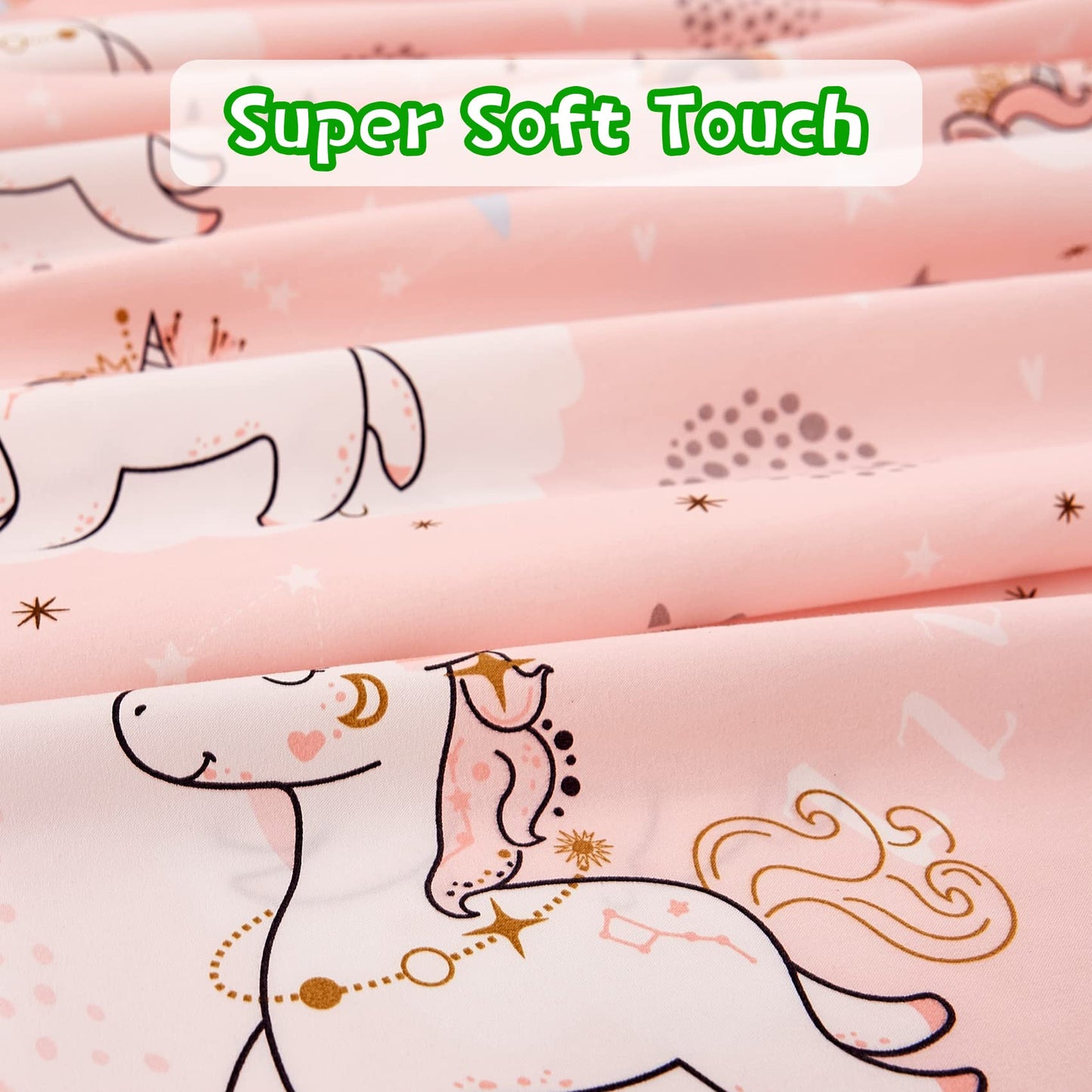 JSD Pink Unicorn Kids Sheet Set Full Size, 4 Piece Girls Rainbow Printed Microfiber Bed Sheets Deep Pocket