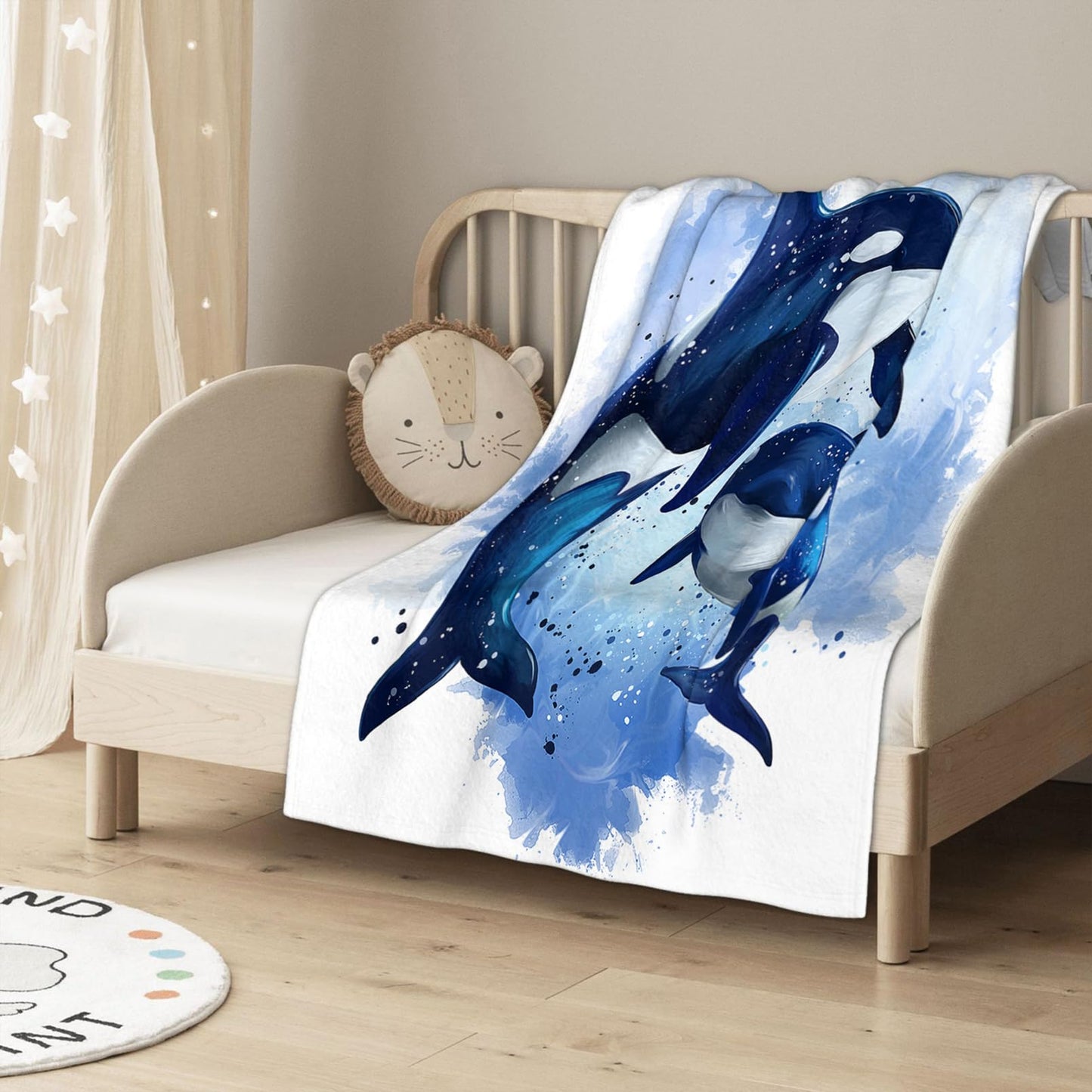 Throw Blanket 40x50 Inch,Ocean Blue Killer Whale Cozy Soft Lightweight Fuzzy Flannel Blanket 50x40 Inch Suitable for Couch Bed Sofa Living Room in All Seasons
