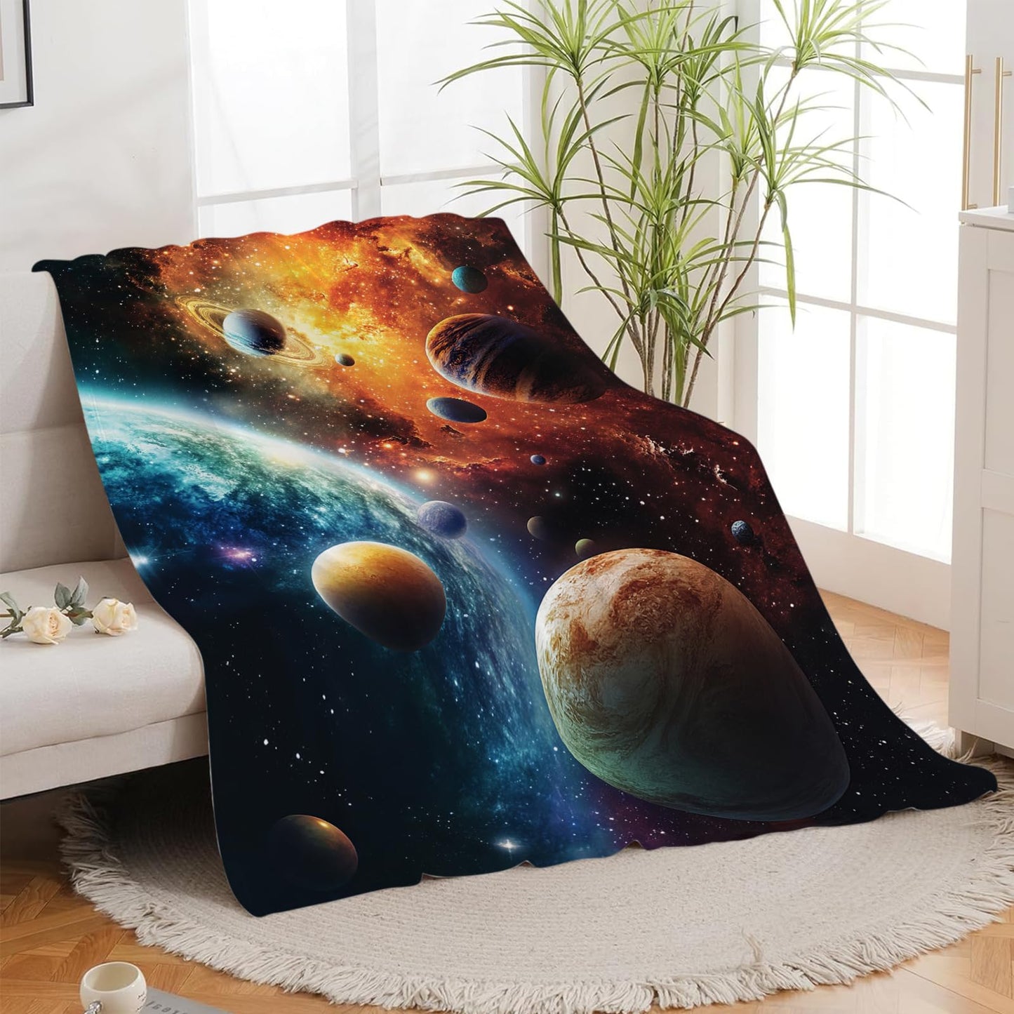 Space Blanket, Galaxy Throw Blanket, Space Gifts, Solar Blankets, Galaxy Stuff Fleece Flannel Plush for Women Men Boys Girls Lovers Adults Soft Bedding for Sofa Bed Office Home Decor 40"X50"