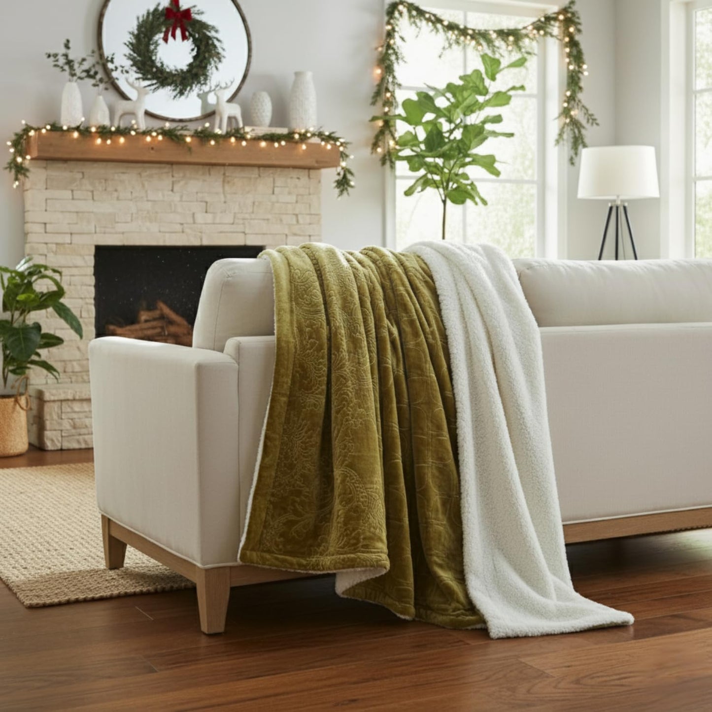 Tache Elegant Embossed Sherpa Bed Yellow Green Chartreuse Throw Blanket (Green, 90 x 90 Inch)