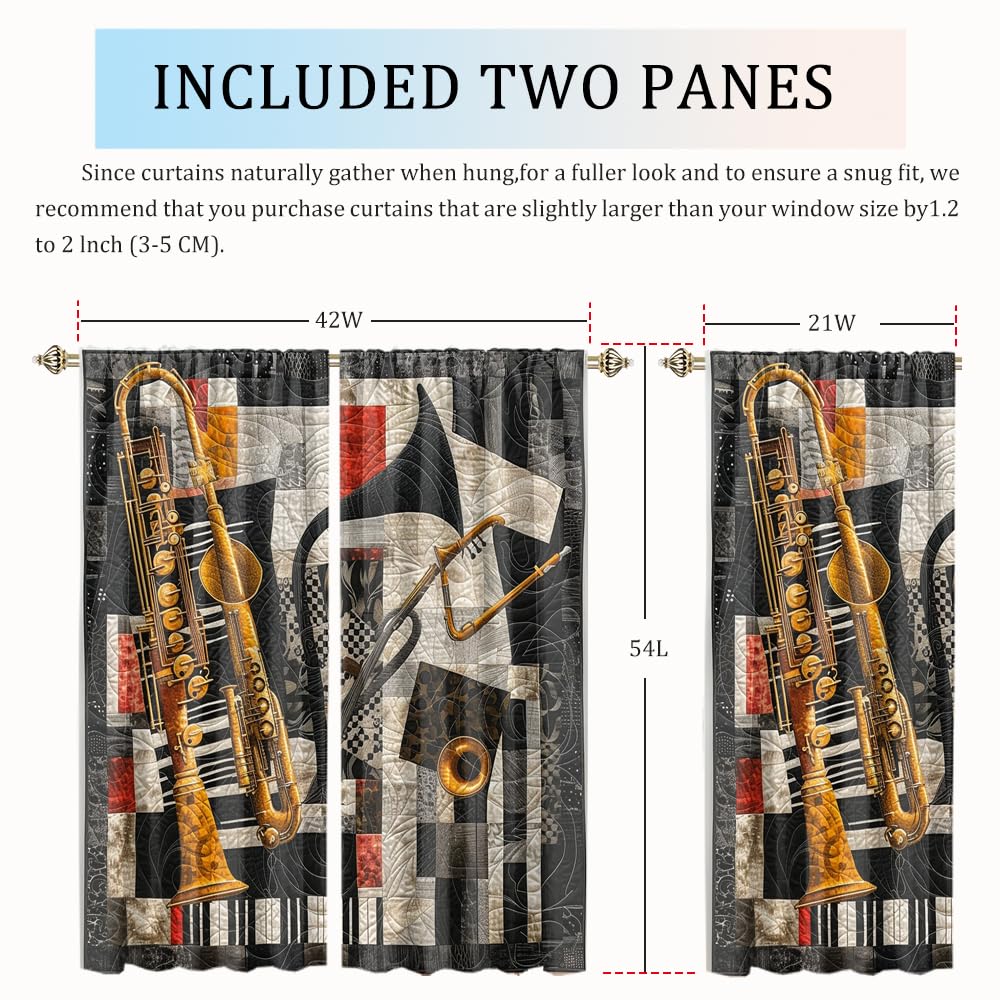 XSUPFLYM Vintage Jazz Music Instrument Window Thermal Curtain for Living Room Rustic Abstract Art Old Antique Saxophone Musician Blackout Curtains for Bedroom 2 Panels Each 21" W x 54" L