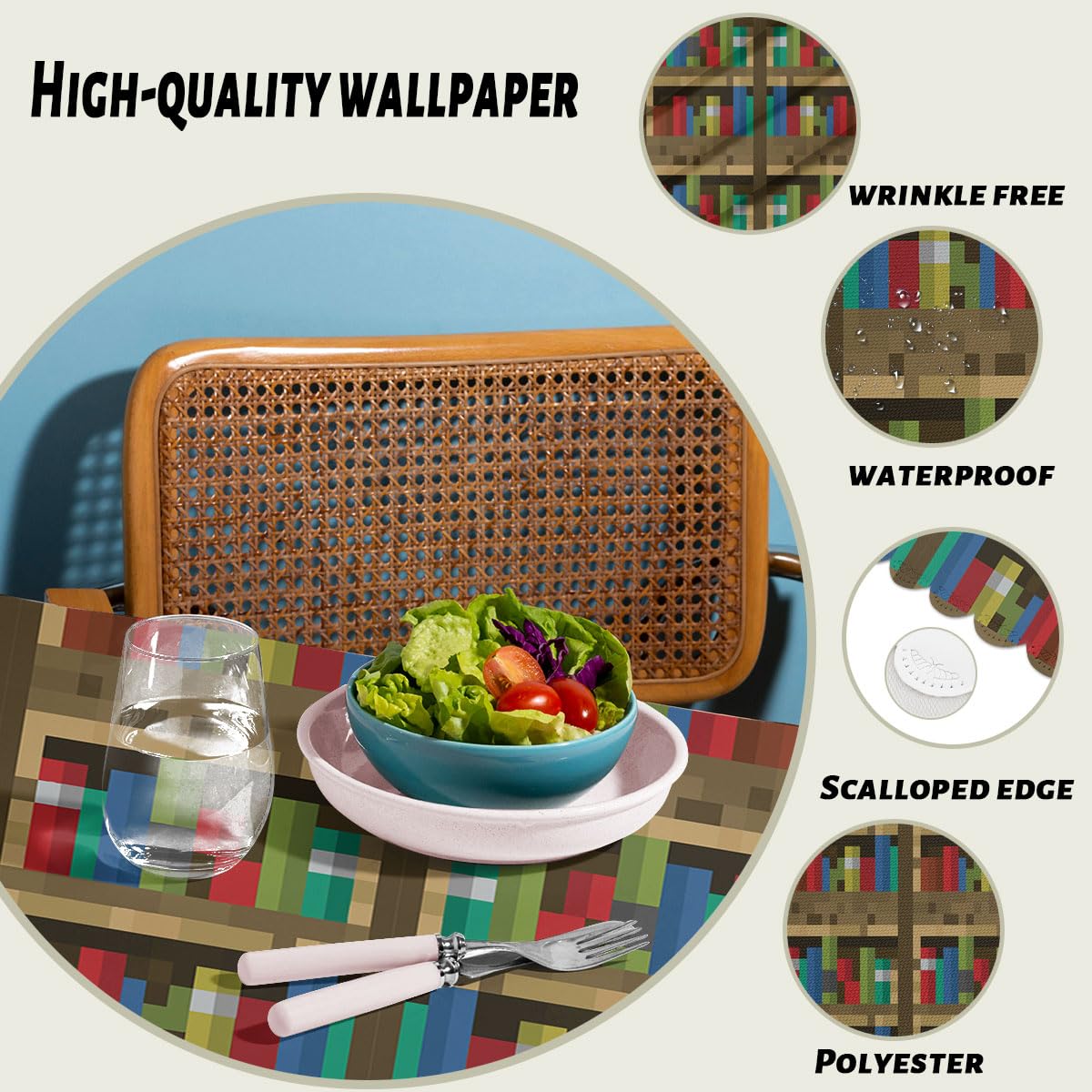 XYJFZL Bookshelf Table Cloth Rectangle Tables Educational Bookcase Pixel Rectangle Kitchen Table Cover Oblong Tablecloth for Dining Table Buffet Parties Patio Camping 52 x 70 Inch 4-6 Seats