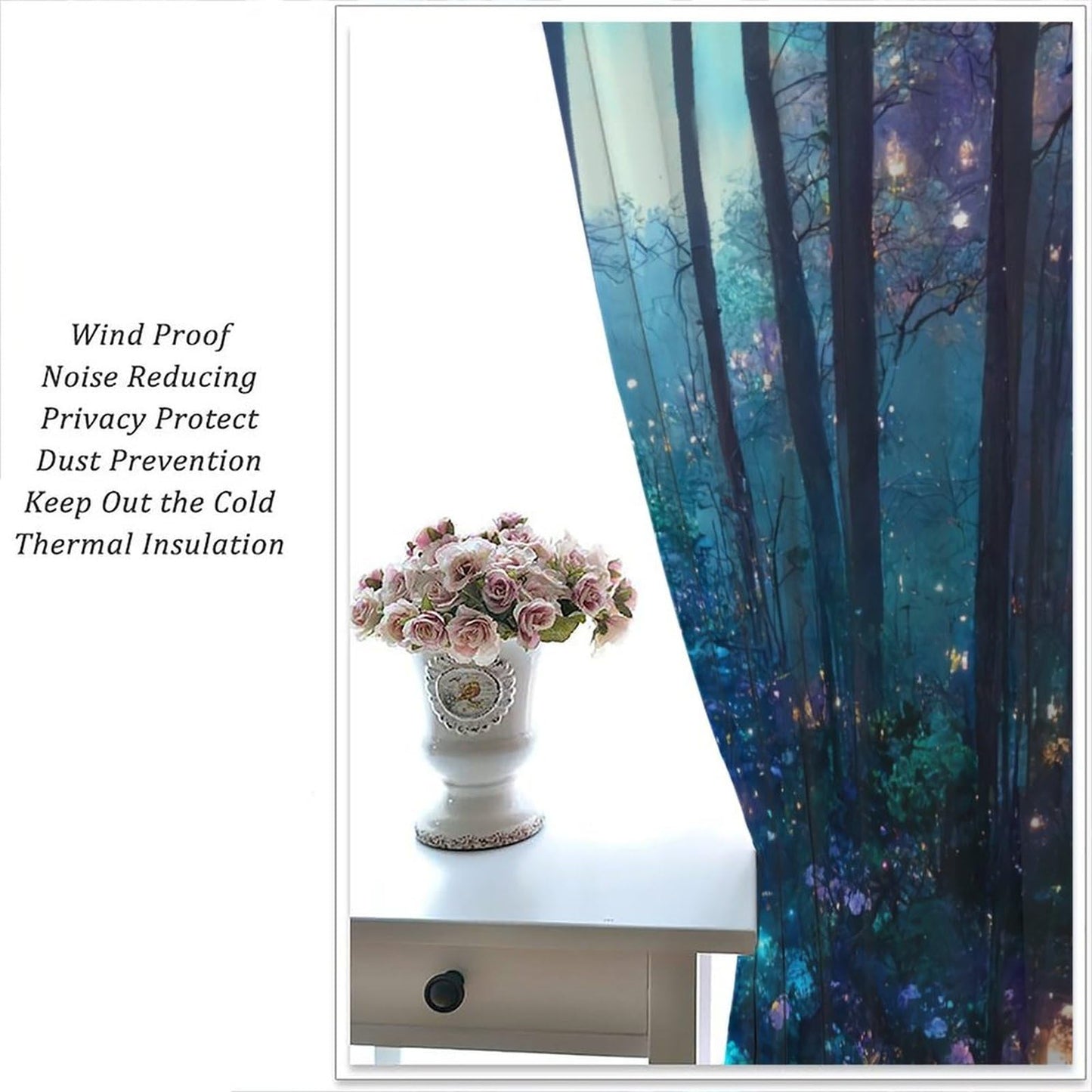 DDCBNS Fantasy Forest Curtains,Purple and Blue Magical Nature Landscape Window Treatments for Bedroom Living Room Dreamland Scenery Décor Drapes 2 Panels Set,Total Size 42 x 45 Inch