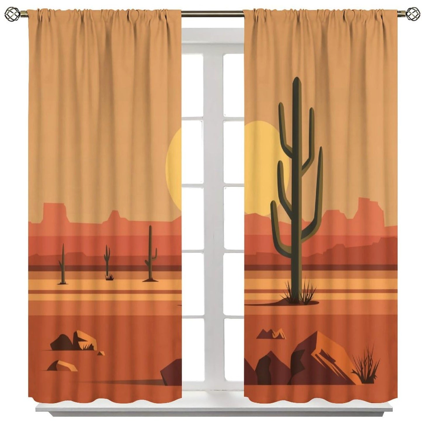 Desert Cactus Curtains, Saguaro Cactus Sunset Landscape Print, Light Filtering Window Drapes for Bedroom Living Room Kitchen, 20.5" W x 44.5" L, 2 Panels （No Blackout）