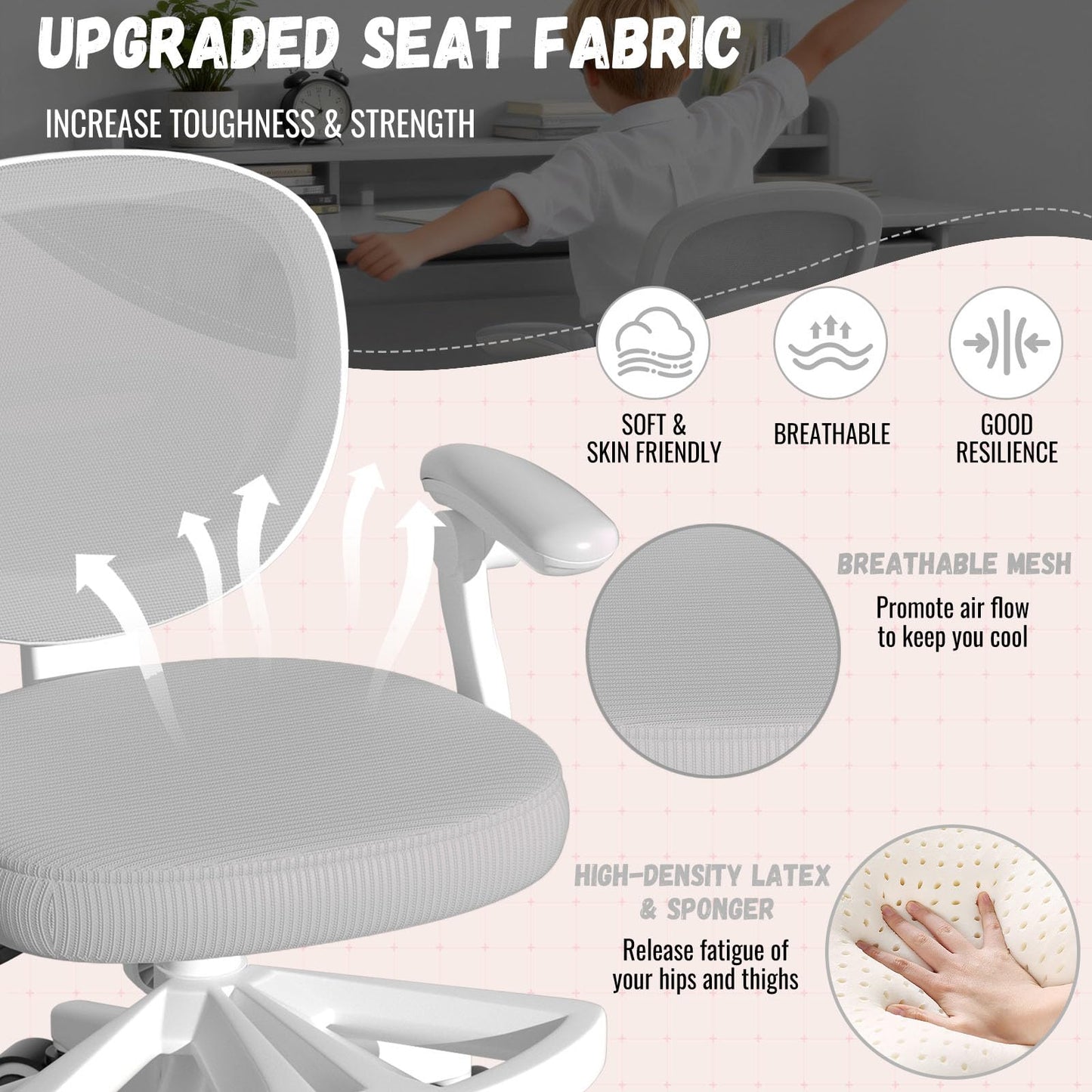 Ergonomic Kids Desk Chair 4-12, Adjust Height Children Study Computer Chair