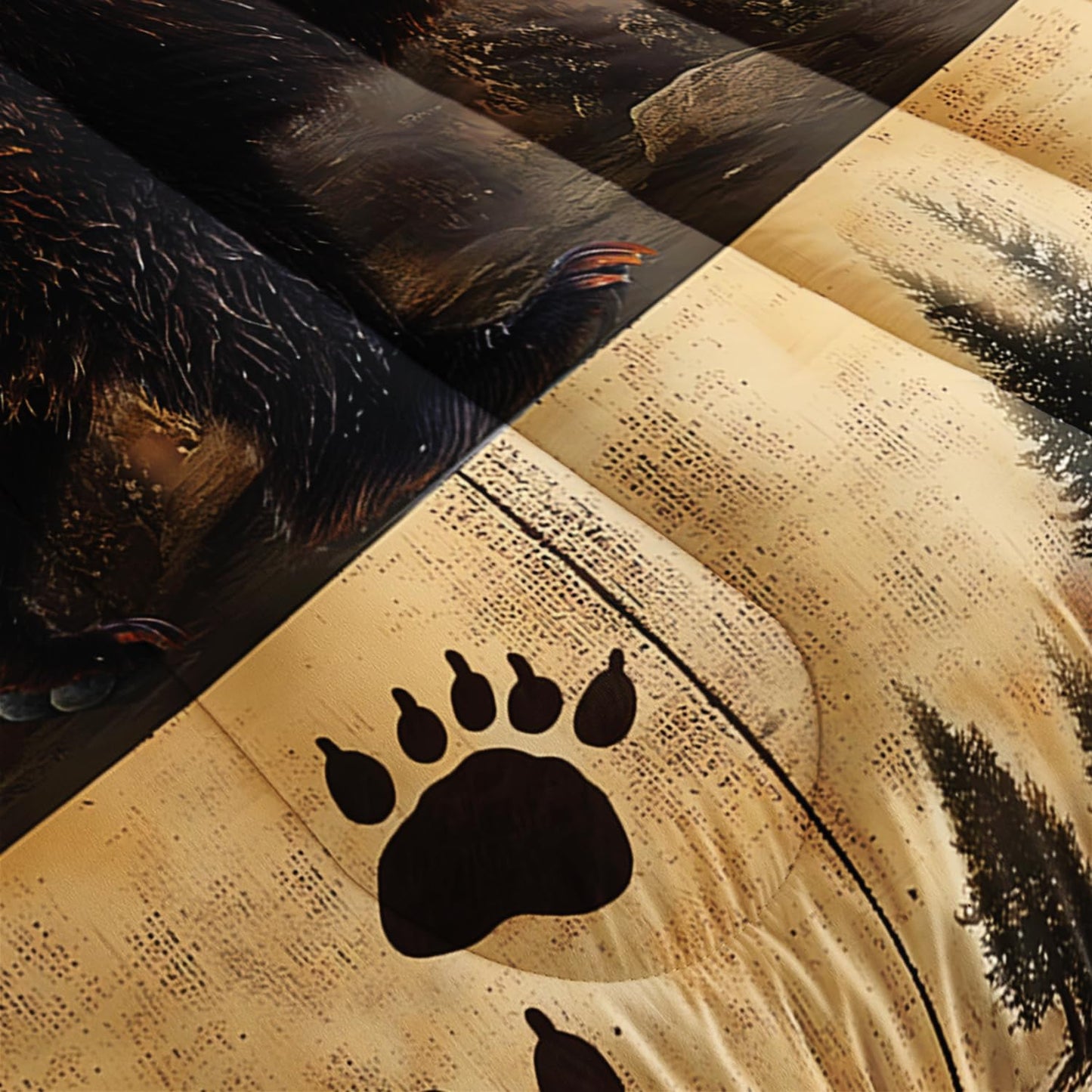 AILONEN Boys Rustic Bear Bedding Set Queen Size,Wildlife Hunting Comforter with 2 Pillowcases,3-Piece Bear Paw Printed Soft Duvet Set
