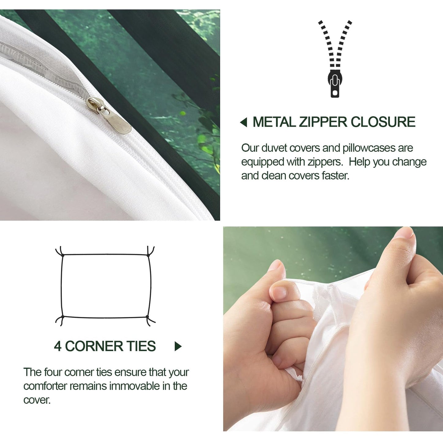 GKPLY Sunlit Forest Bedding Sets Queen, Misty Woodland Duvet Cover, Calm Nature Comforter Set, Zipper & Ties, 2 Pillowcases, Reversible Print, Serene Landscape Quilts & Home Decor, Easy Care