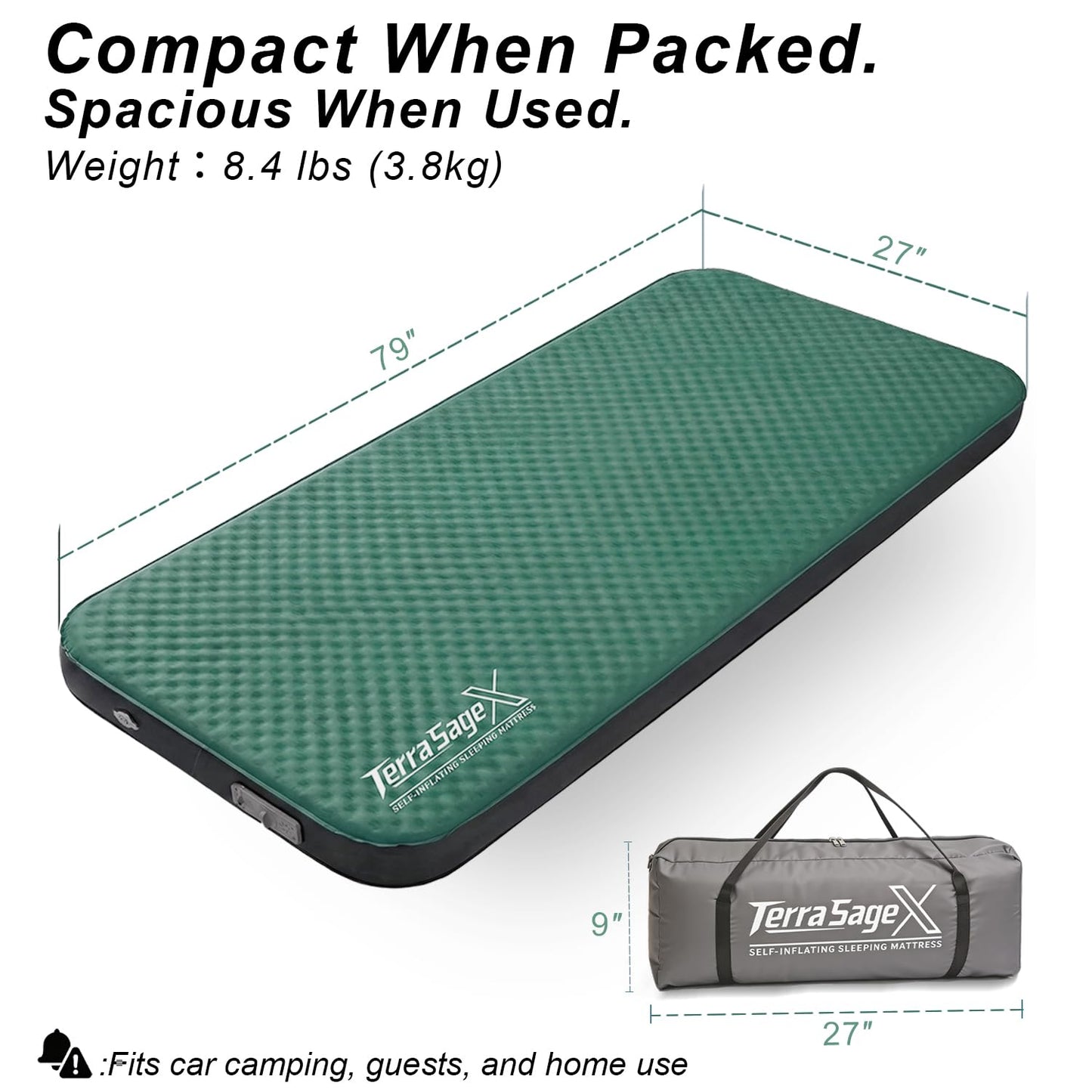 Terra Sage X Hybrid Comfort Camping Air Mattress, Self-Inflating Memory Foam Sleeping Pad with Built-in Electric Pump, 4.5" Thick Insulated Support for Bed-Like 4-Season Tent Sleep(Single,Green)