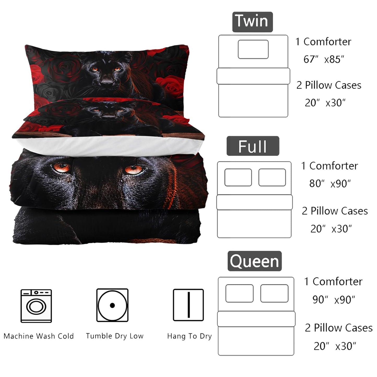 Black Panther Comforter Set Leopard Bdeeing Set Twin Size Bed in a Bag 3D Black Cheetah Bedding Set Safari Animal Bedding Sets 3 Pcs Animals Bed Set Soft Microfiber 1 Comforter with 2 Pillowcases