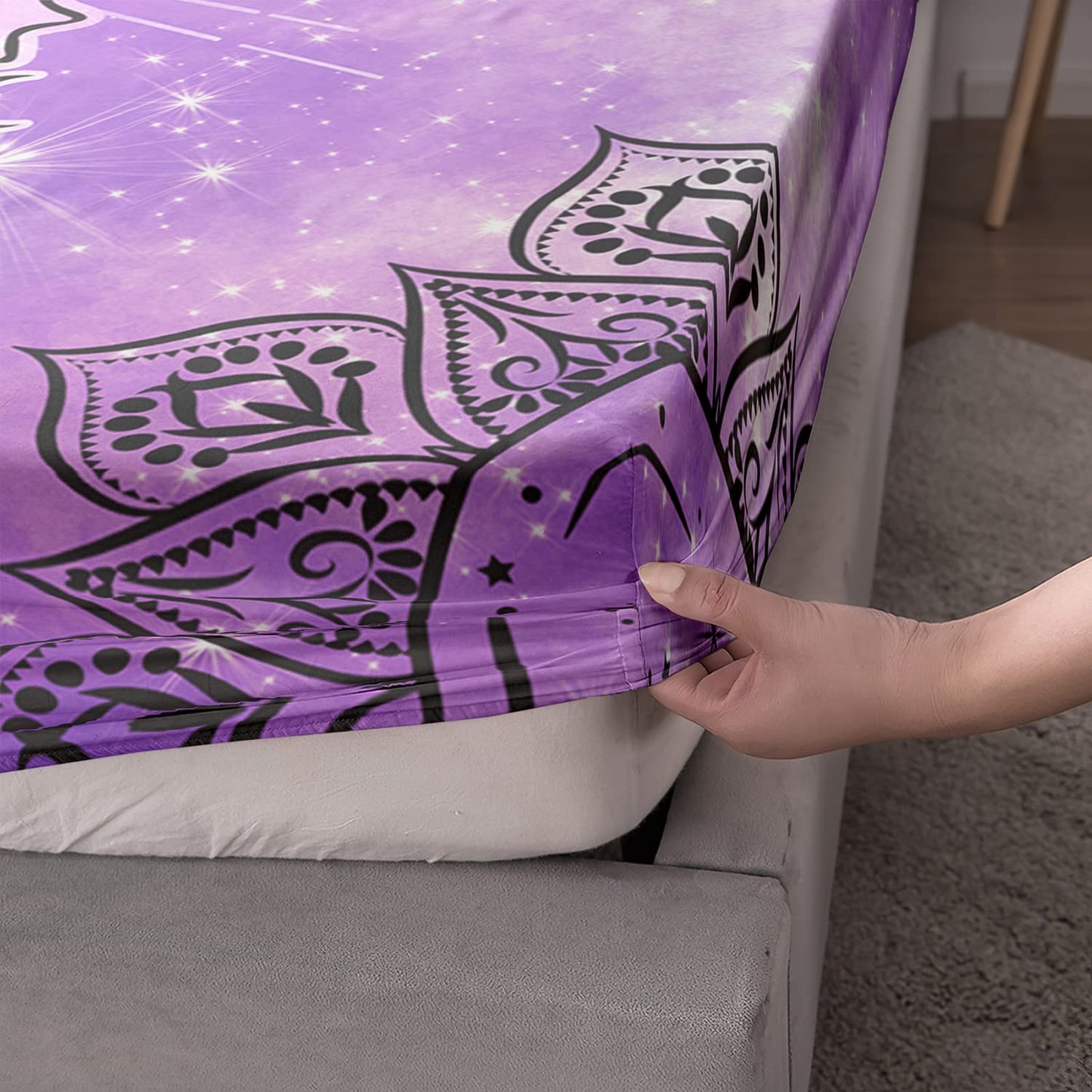 HOSIMA Butterfly Twin Fitted Sheet Set, Microfiber 3 Piece Twin Bedding Sets Starry Sun Mandala Fitted Sheet for Kids Teens, Bohemian Aesthetics Room Decor