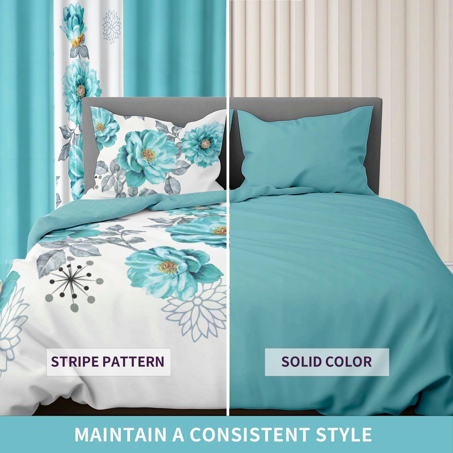 Deepsleep Queen Bedspread Set 9 Pieces, All Season Luxury Bed in a Bag for Bedroom, with 2 Pillowcases and 6 Curtains, Ultra-Soft Microfiber for Complete Bedroom Decor,Queen Size Sapphire Flower
