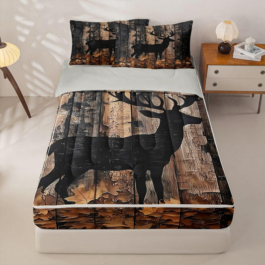 Feelyou Deer Hunting Comforter Set Full Tree Branches Zipper Bedding Set for Kids Boys Girls Farmhouse Woodland Animal Bed in a Bag Microfiber with 2 Pillow Cases