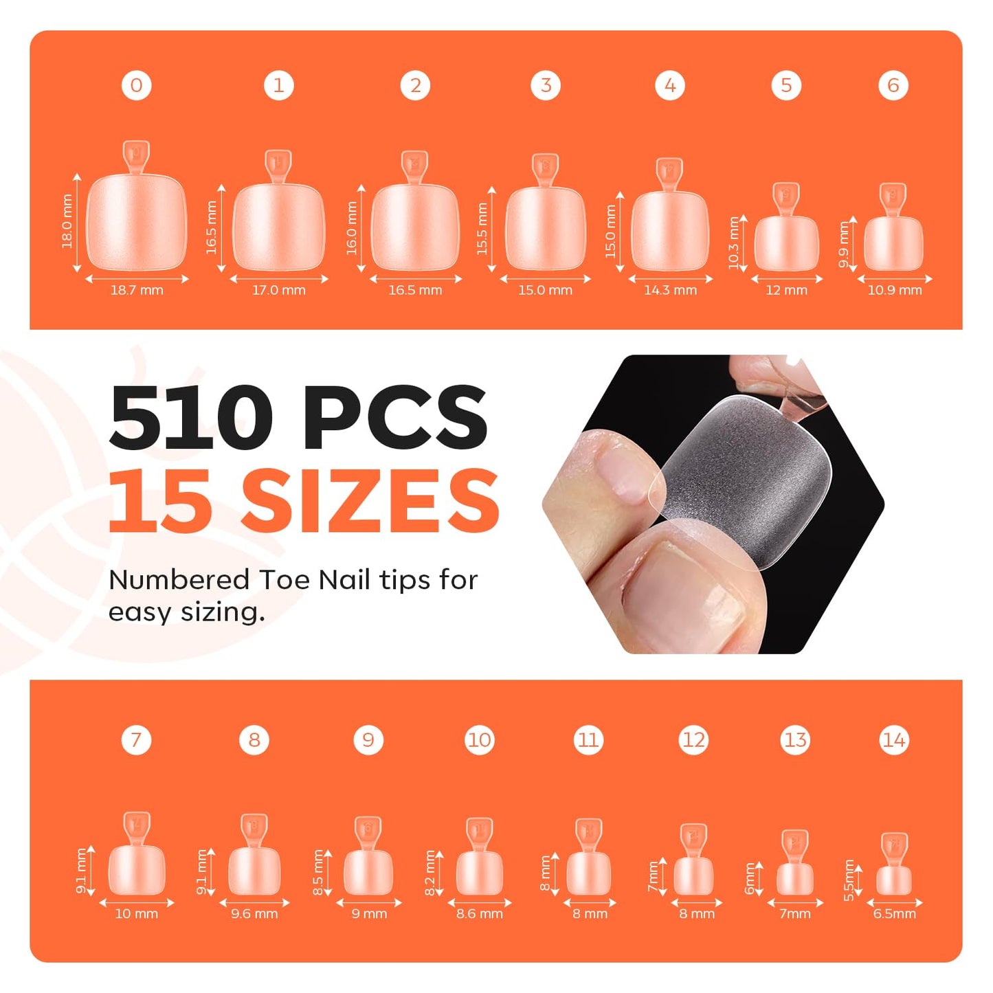Modelones Short Square Toe Nail Tips 510Pcs 15 Sizes Press On Toenails Squoval Soft Gel Tips Full Cover Matte Fake Toe Nails Extensions Pre-Etched Toe Tips for DIY Salon Use