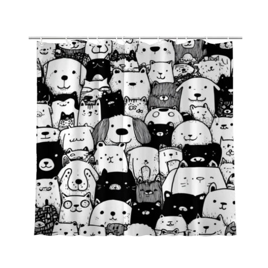 Wordatu Golden Retriever Pet Shower Curtain, Group of Dogs and Cats Animals Cloth Fabric Bathroom Decor Set 72X72 Inches, Black and White