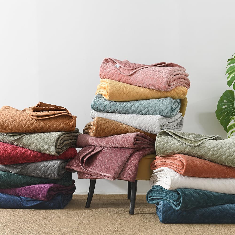 Liians Velvet Bedspread Quilt Bedding Sets,Luxury Elegant Ultra Soft Velvet Comforters Coverlet Blankets,Weave Stitching Pattern Cotton Quilted Bedspread for All Seasons,Teal,King Size