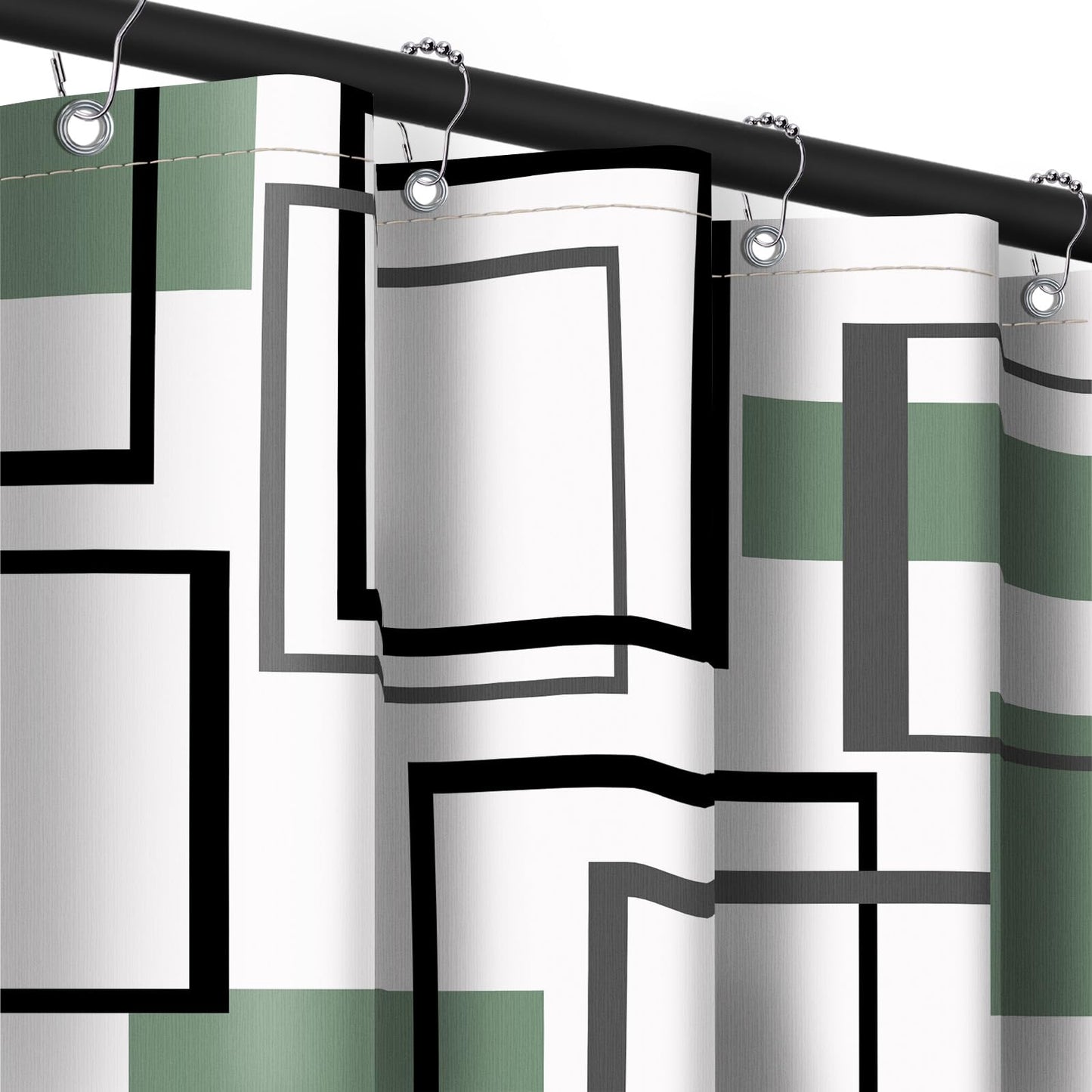 Yieldeer Geometric Shower Curtain, Green and White, 70 x 72 in