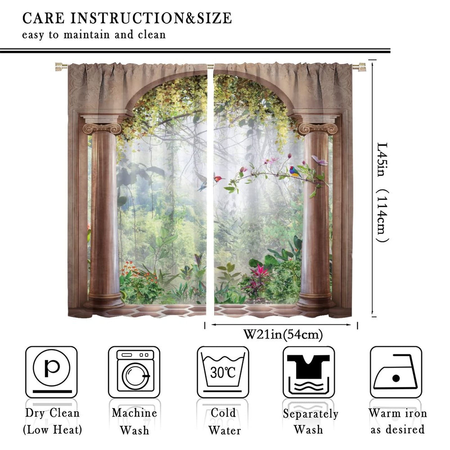 Italian Curtains,Tropical Scenery Plant Birls Arch View Room Darkening Door Window Rod Pocket Curtain for Living Room Bedroom Kitchen Bathroom W42xL45in