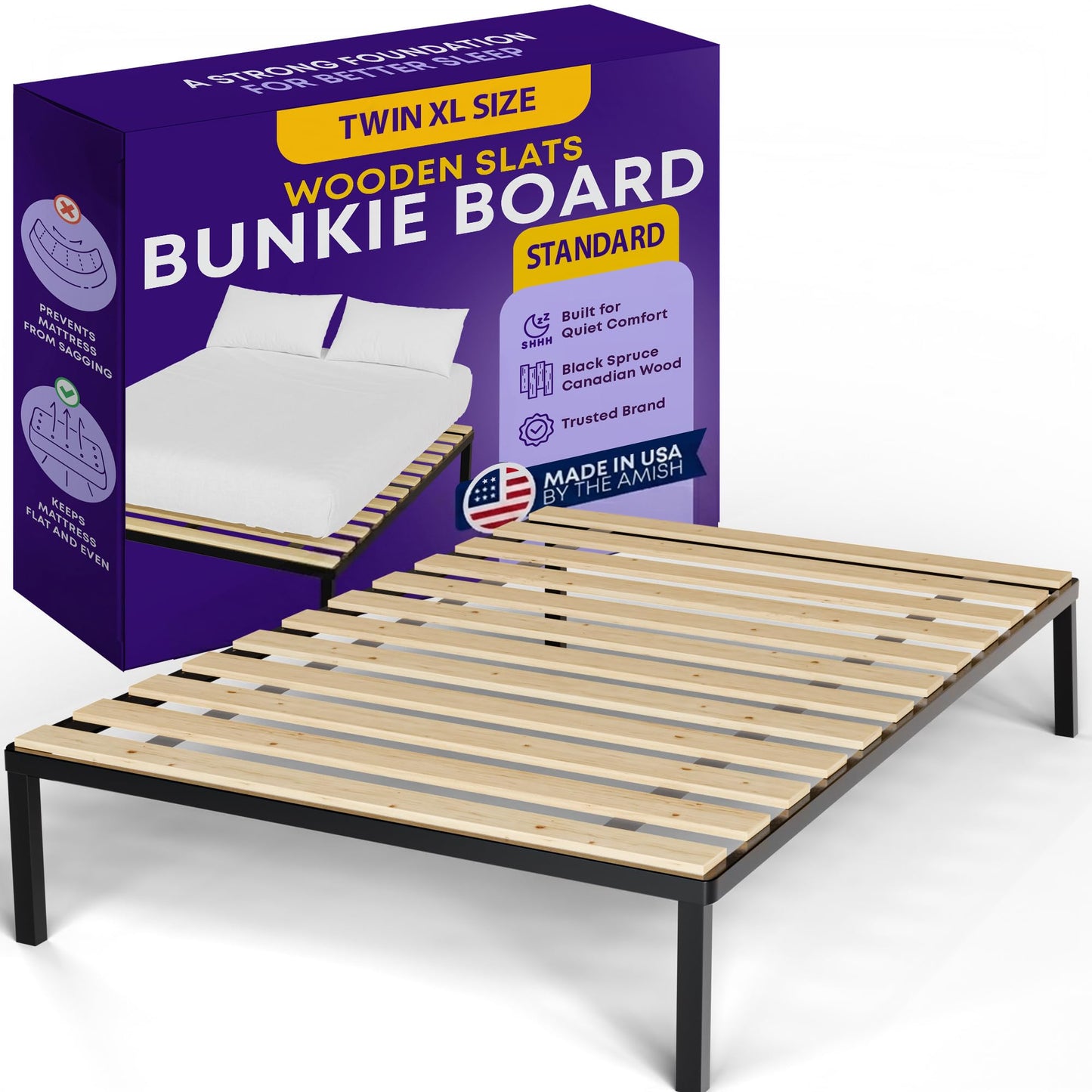 Greaton, 0.68-Inch Horizontal Wooden Bunkie Board/Bed Slats, Twin XL, Beige