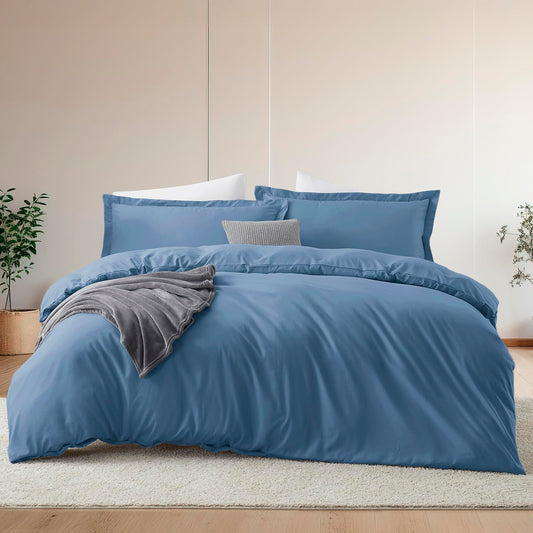 Hearth & Harbor Queen Size Duvet Cover & Bed Sheet Set Blue Heaven, 7 Piece Soft Double Brushed Bedding Set, Includes Duvet Cover, Flat Sheet, Fitted Sheet, Pillowcases and Pillow Shams