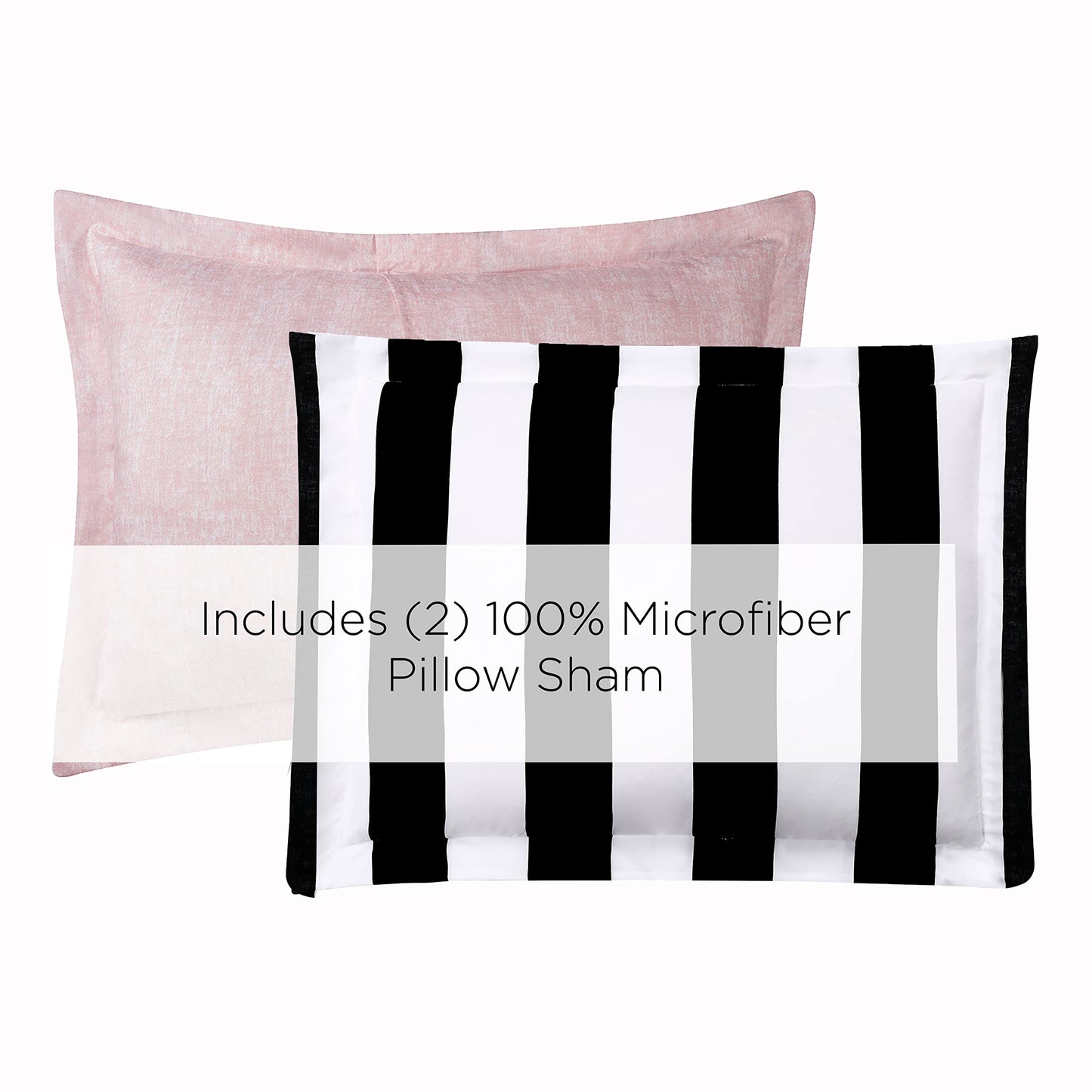 Juicy Couture Cabana Stripe Reversible Bedding Set - Queen Size - Black and White Stripe Print – 6 Piece Set – Includes 1 90" x 90" Comforter, 3 Decorative Pillows, 2 Shams