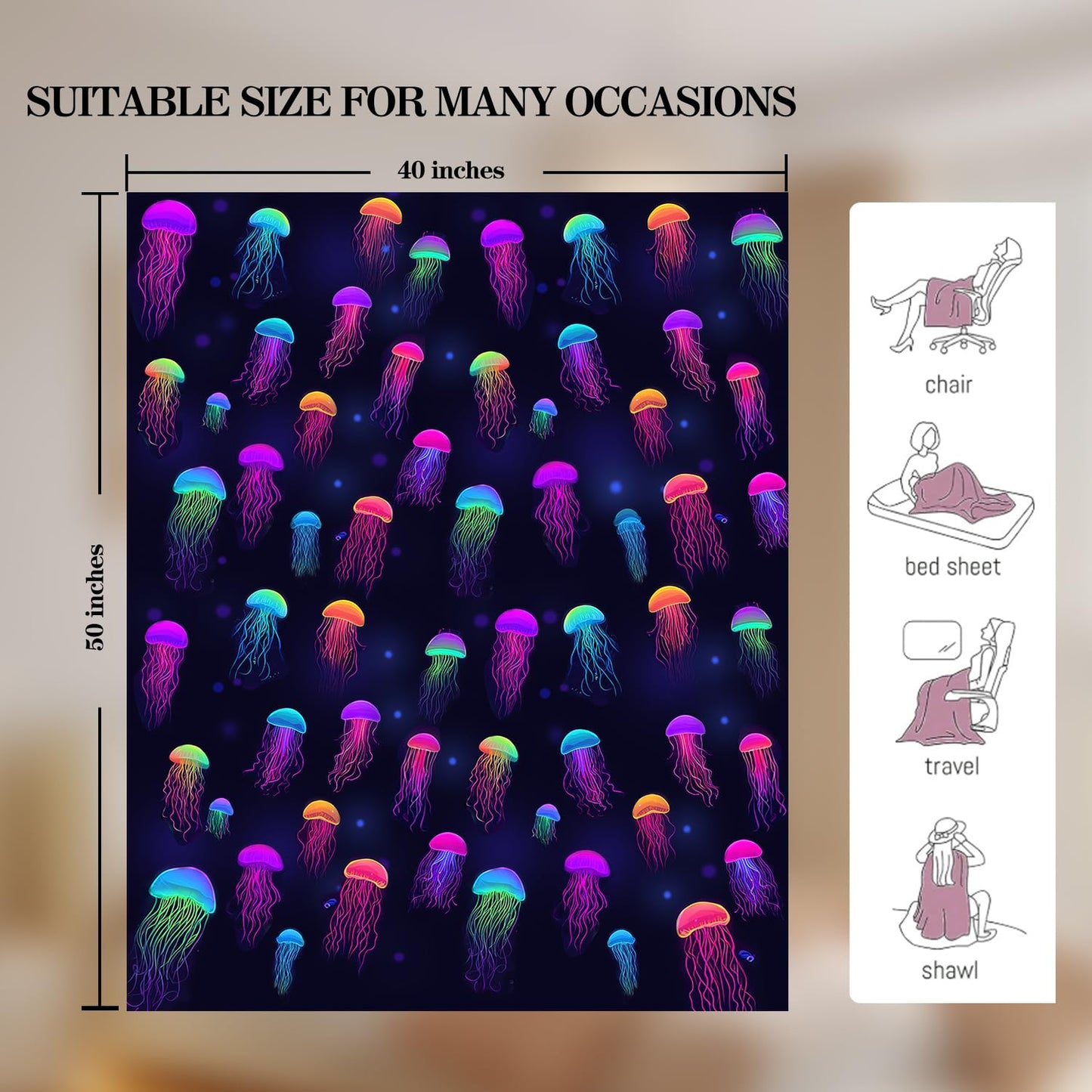 Jellyfish Blanket Jellyfish Decor Cozy Animal Throw Super Soft Plush Flannel Fleece Blanket Gift for Kids Adults Men Women Ultra Warm & Lightweight Flannel, 50"X40"