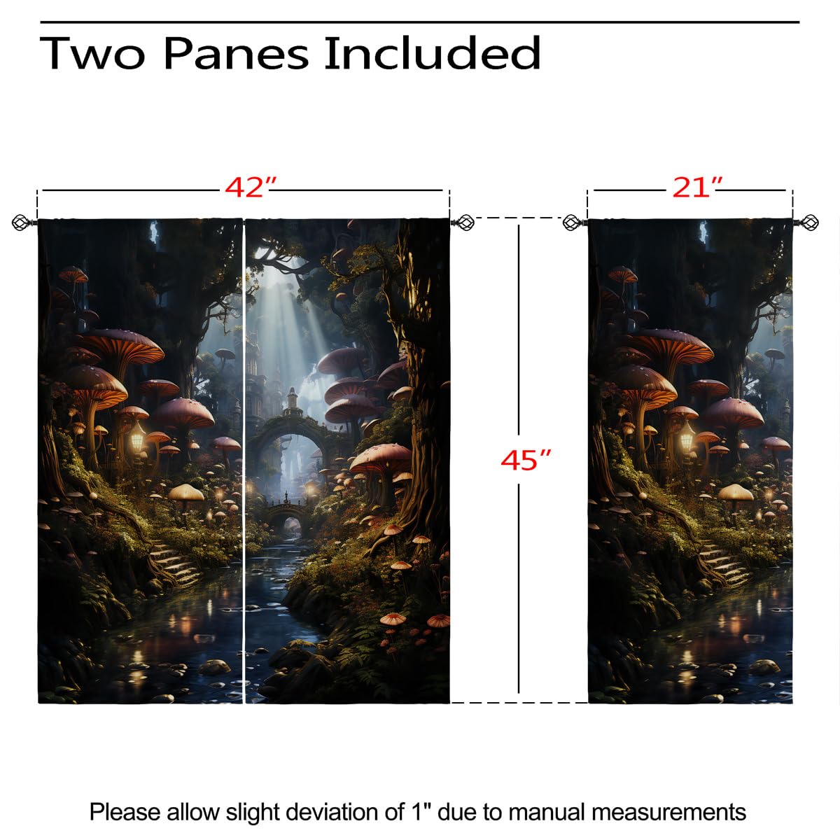 ONINUO Mushroom Magic Forest Blackout Curtains for Girls Boy Home Decor, Fairy Tale Enchanted Castle Grommet Thermal Insulated Drapes Darkening Window Curtain for Bedroom Living Room, 42 x 45 Inch