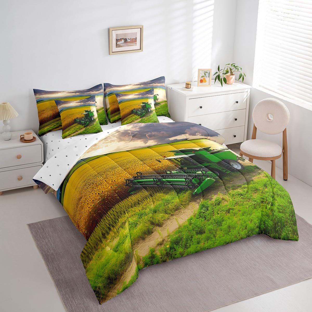 Feelyou Boys Tractor Comforter Set Twin 7 Pieces Comforters 3D Print Construction Car Bedding Set Harvester Tractor Farm Bed in a Bag with Comforter, Sheets, Pillowcases & Cushion Covers
