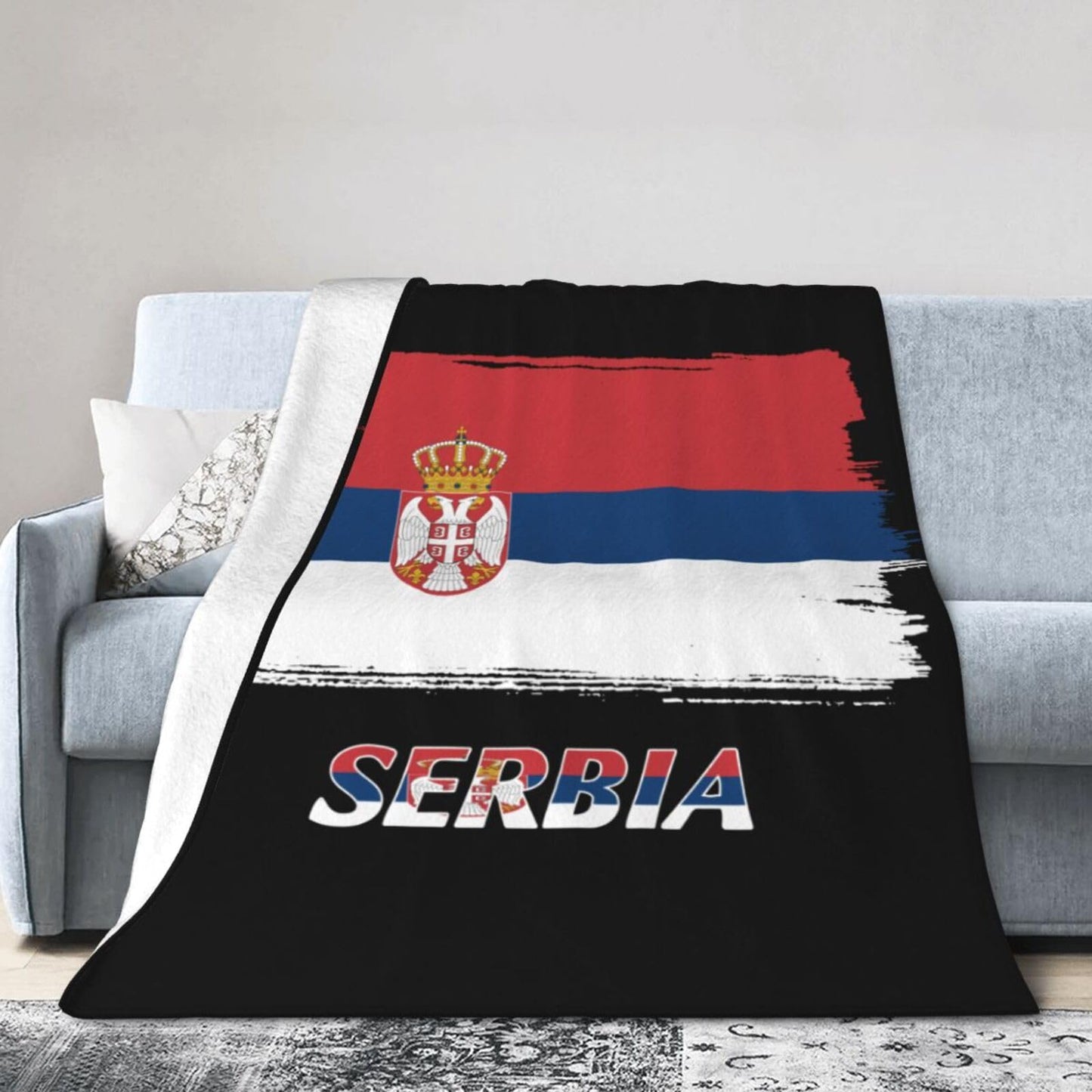 Serb Flag Throw Logo Blanket Vertical Super Soft Flannel Caroset Lightweight Warm No Pilling Woollen Blankets Sofa Bed Dorm Bedroom Home 60"X50"