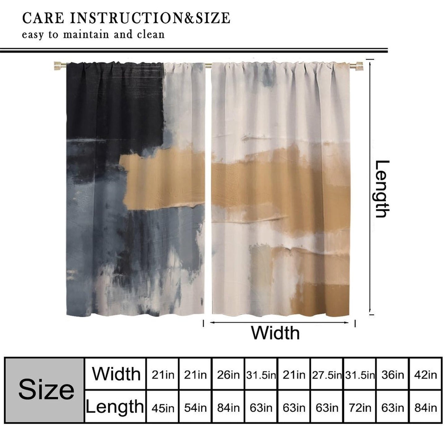 Abstract Black Beige Gray Curtains, Rod Pocket Taupe Tan Neutral Art Painting Modern Window Drapes for Living Room Bedroom, 20.5" W x 44.5" L, 2 Panels （No Blackout）