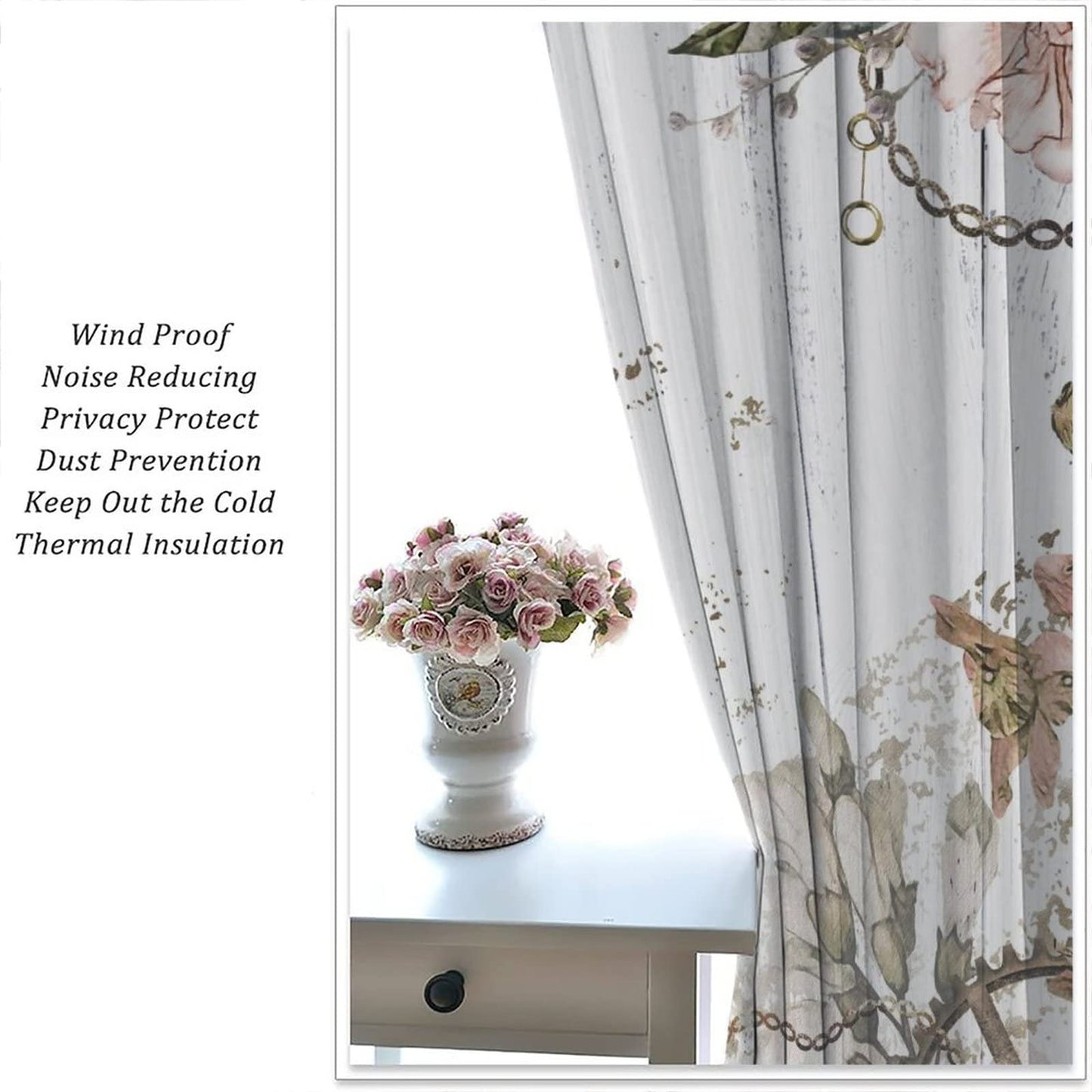 Floral Bird Window Curtains,Vintage Rustic Farmhouse Spring Flower Wooden Background Window Treatments Curtains for Living Room Bedroom Kitchen Bathroom W42xL45in
